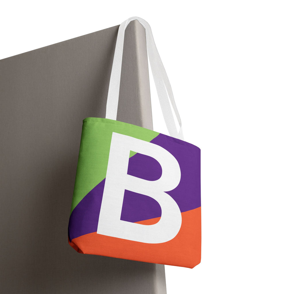 Monogram 'B' Colorblock Tote Bag — Personalized Initial B Shoulder Tote