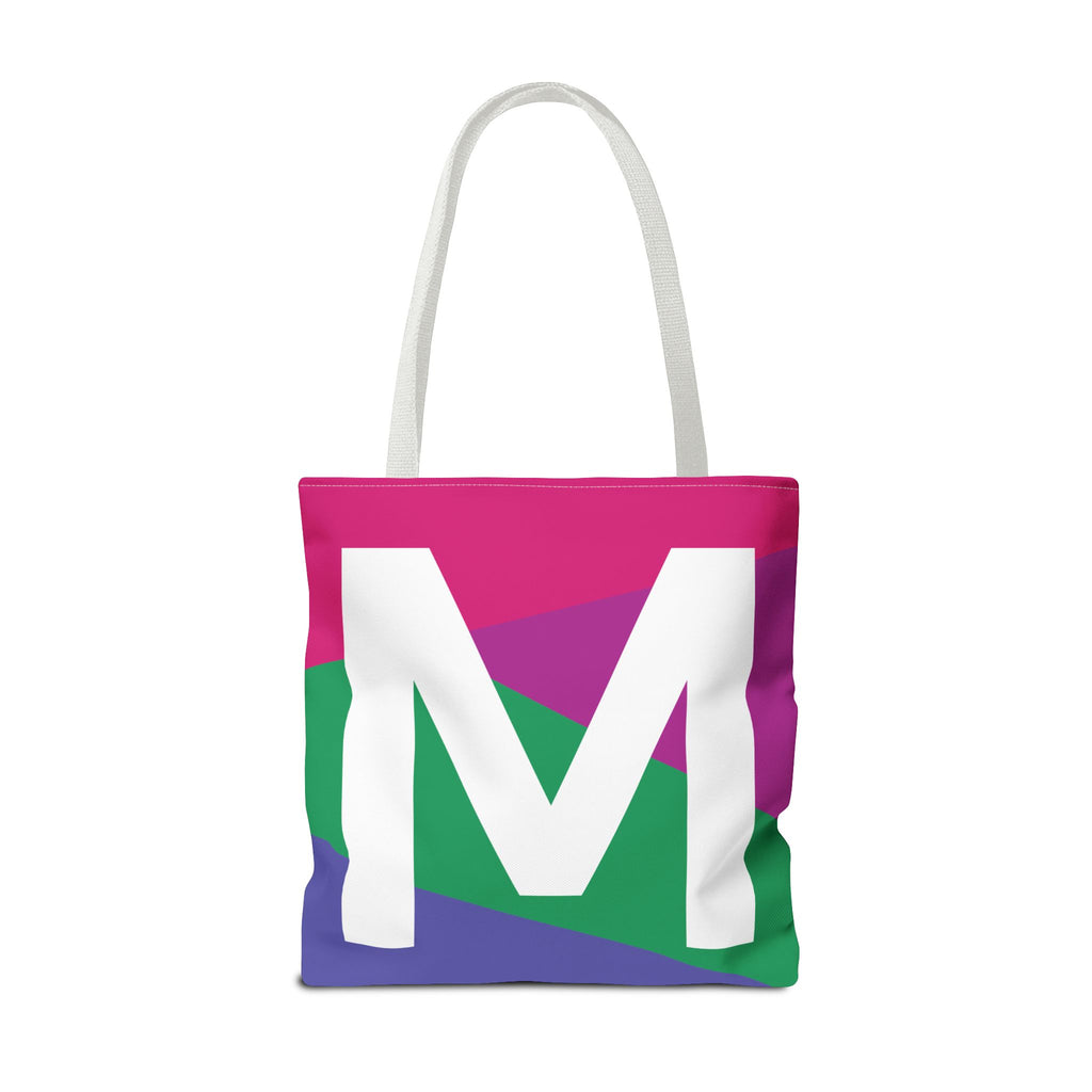 Monogram 'M' Colorblock Tote Bag — Personalized Initial M Shoulder Tote