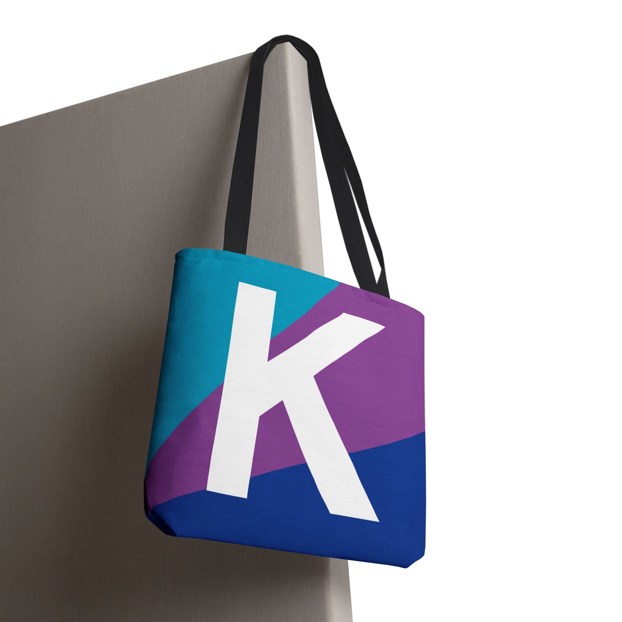 Monogram 'K' Colorblock Tote Bag — Personalized Initial K Shoulder Tote