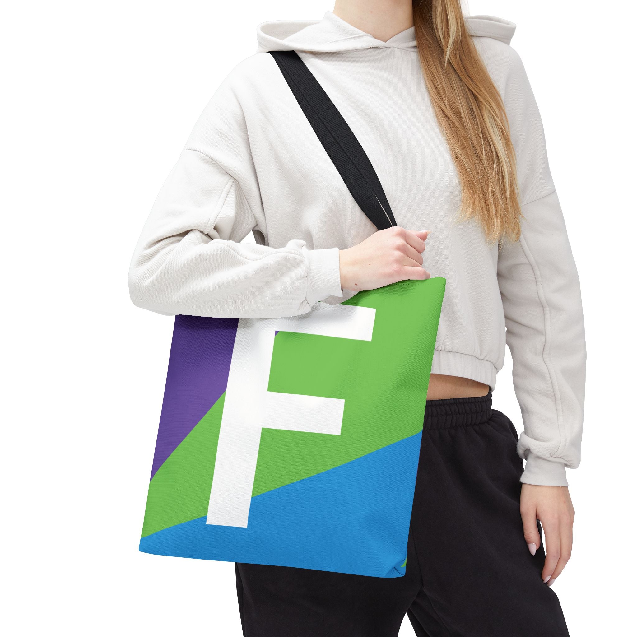 Monogram 'F' Colorblock Tote Bag — Personalized Initial F Shoulder Tote