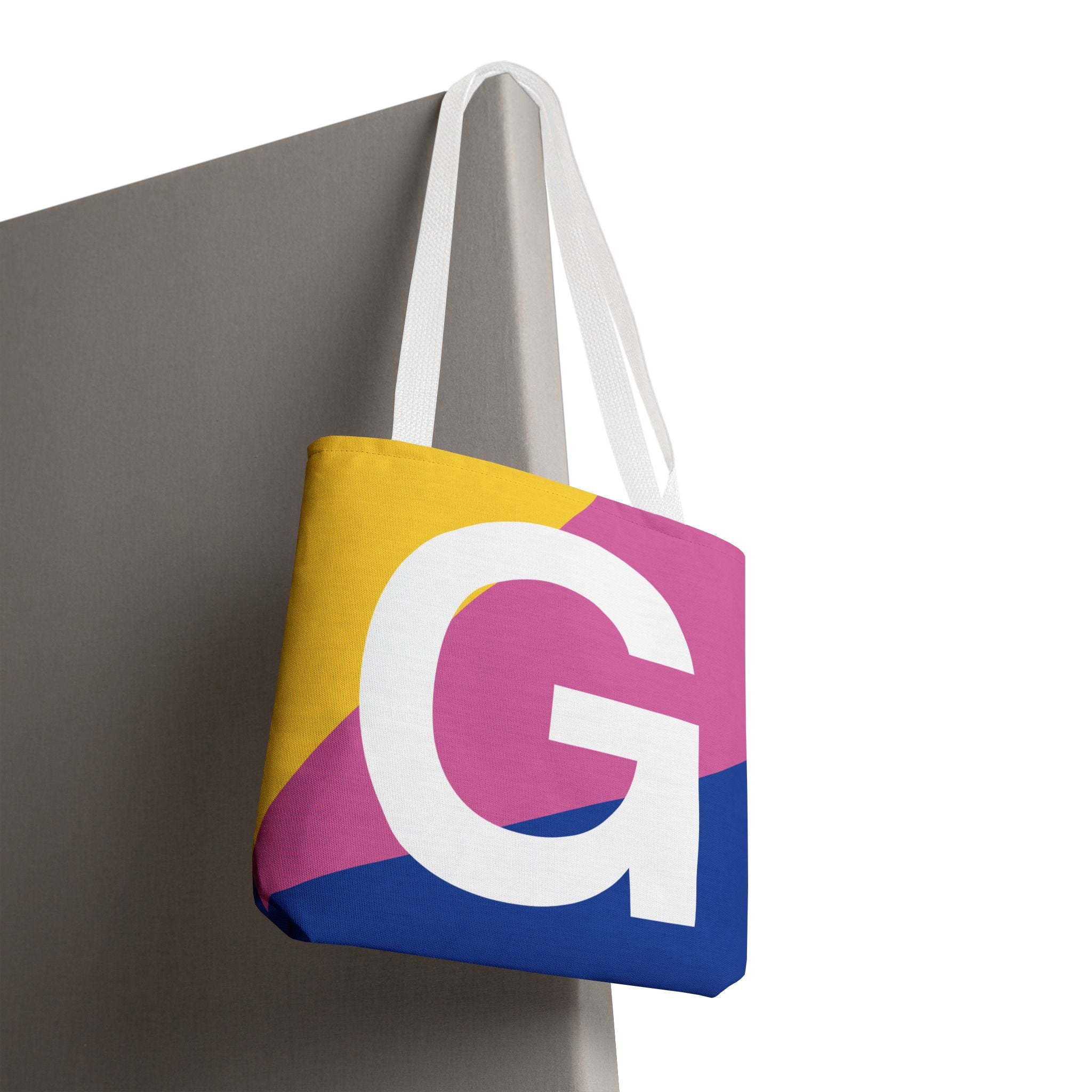Monogram 'G' Colorblock Tote Bag — Personalized Initial G Shoulder Tote