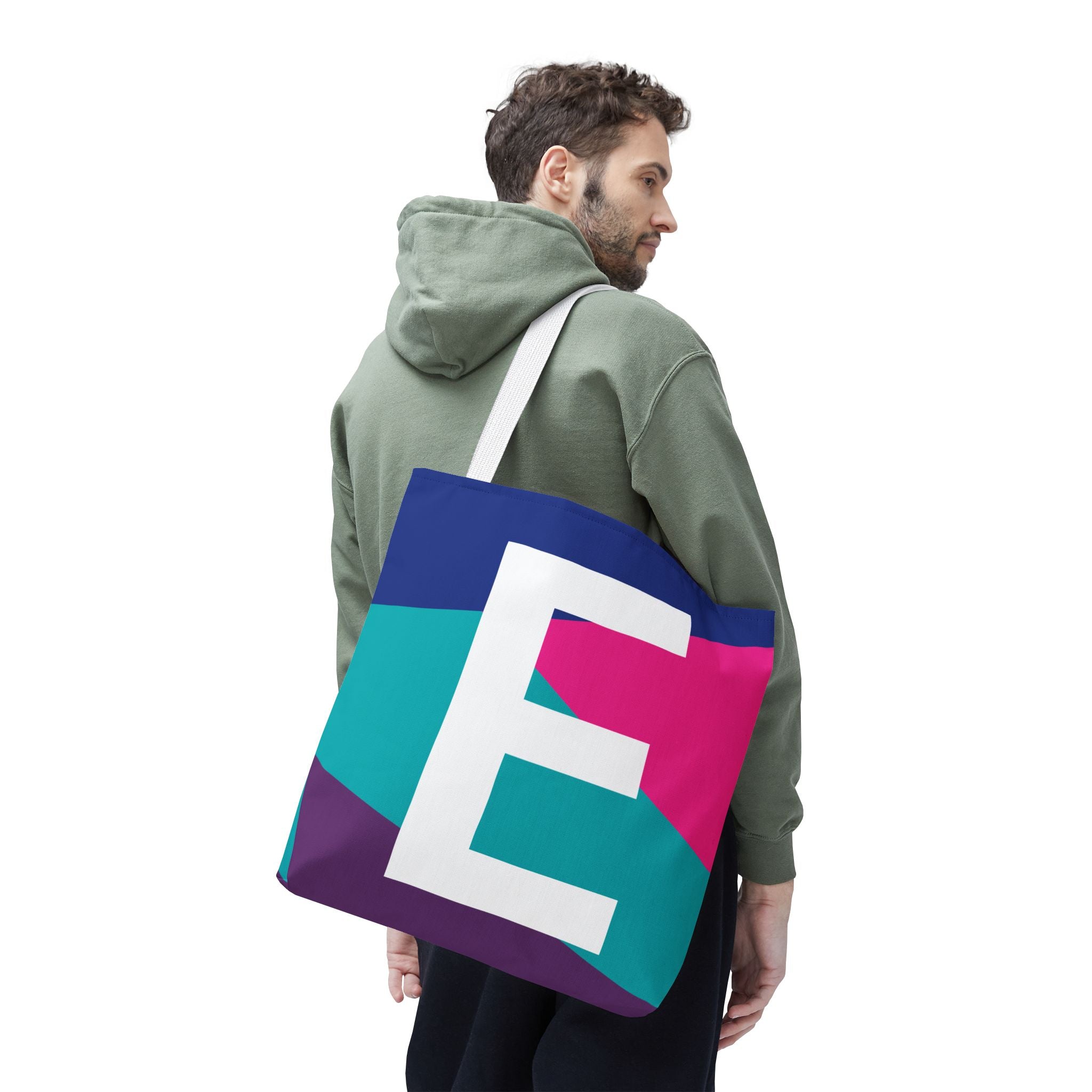 Monogram 'E' Colorblock Tote Bag — Personalized Initial E Shoulder Tote