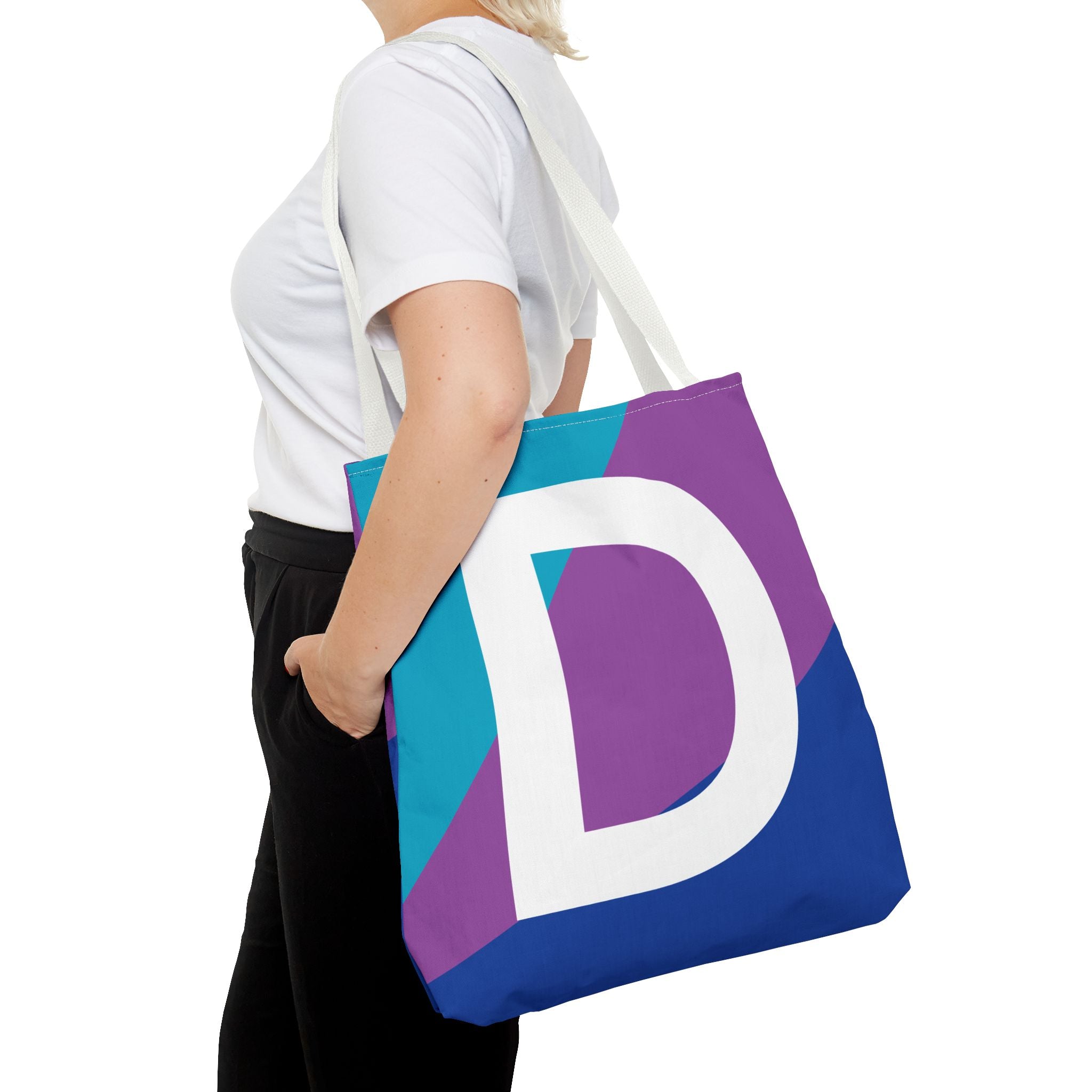 Monogram 'D' Colorblock Tote Bag — Personalized Initial D Shoulder Tote