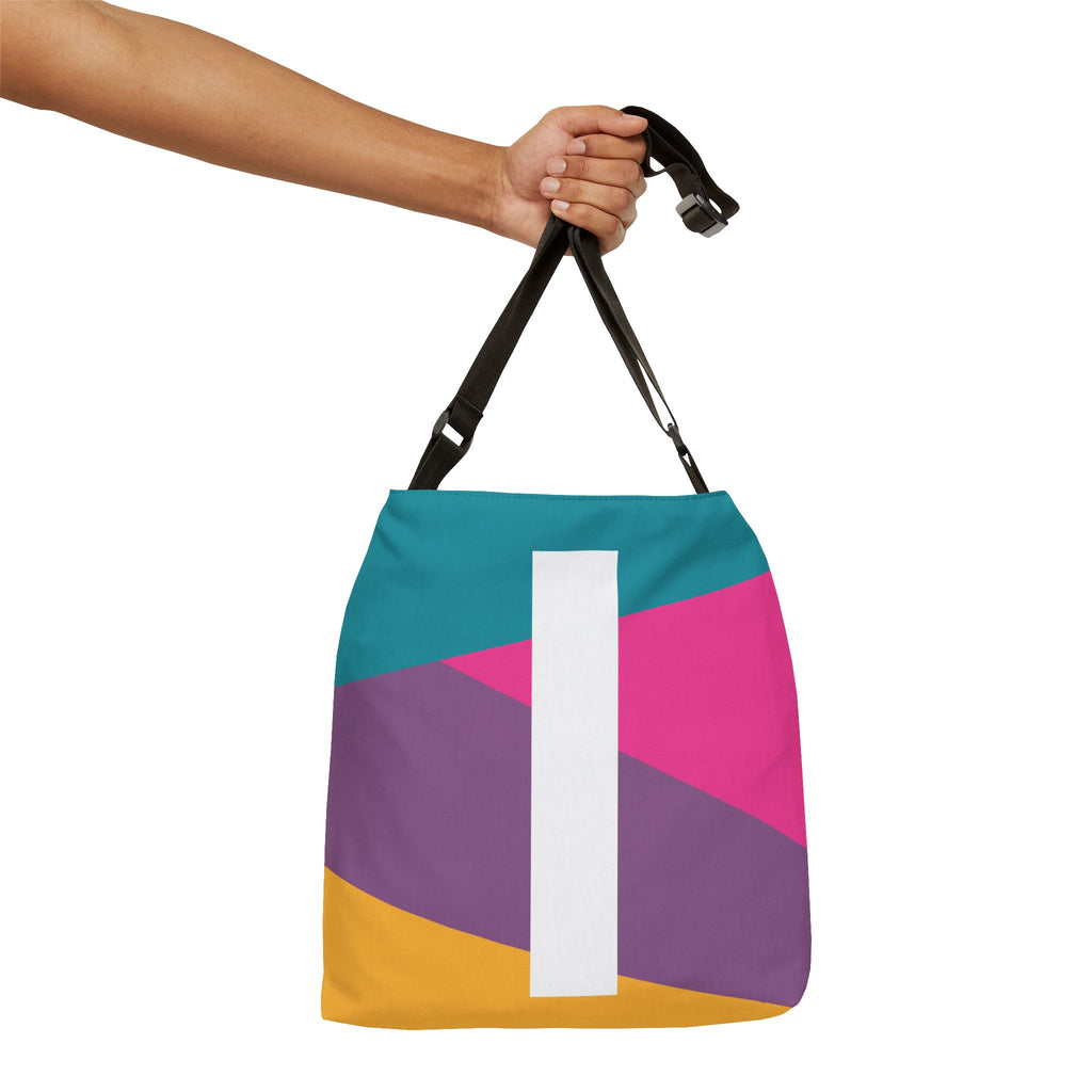 Initial Letter 'I' Colorblock Adjustable Tote Bag — Monogram Alphabet Shoulder Bag