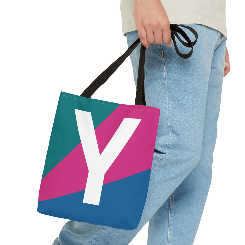 Monogram 'Y' Colorblock Tote Bag — Personalized Initial Y Shoulder Tote