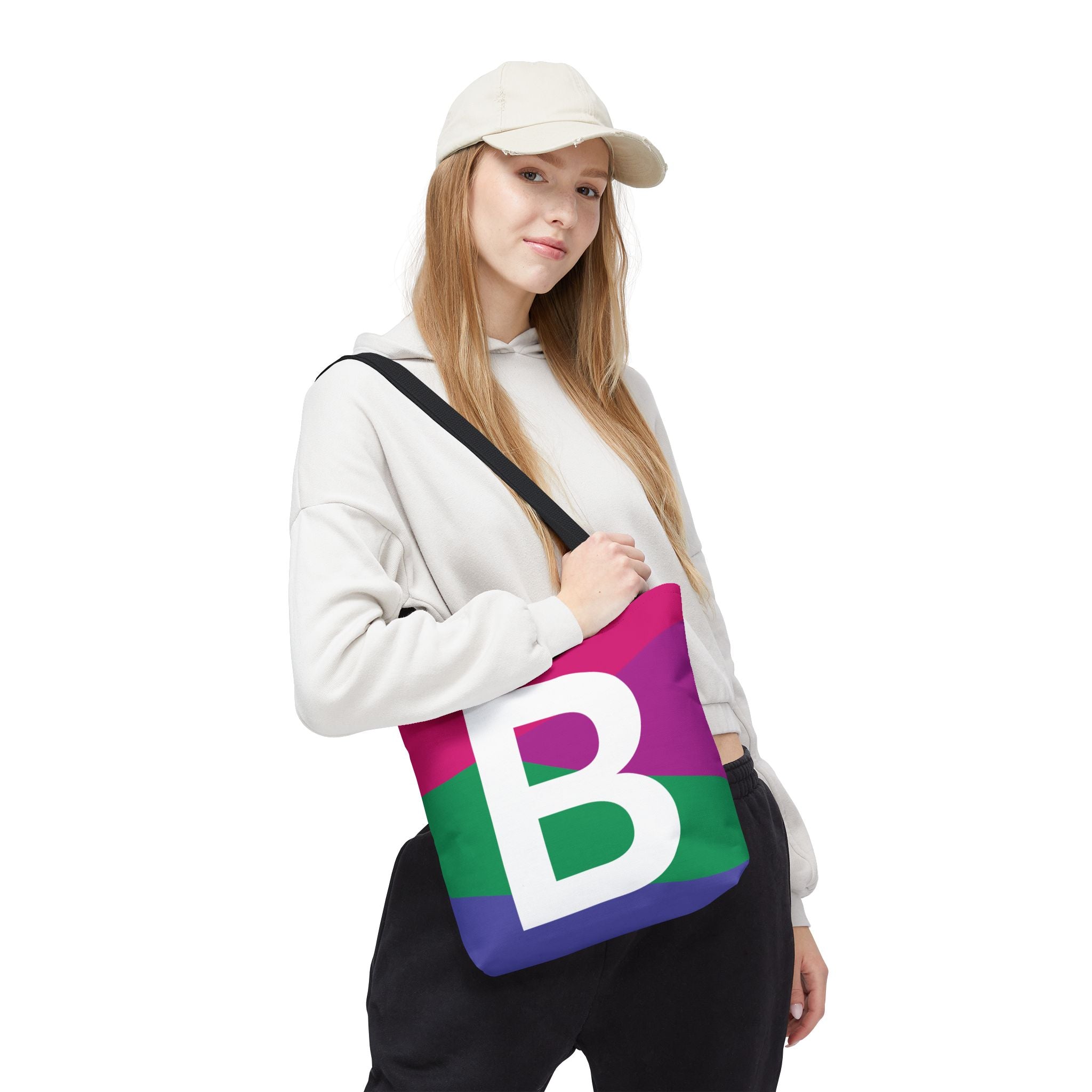 Monogram 'B' Colorblock Tote Bag — Personalized Initial B Shoulder Tote