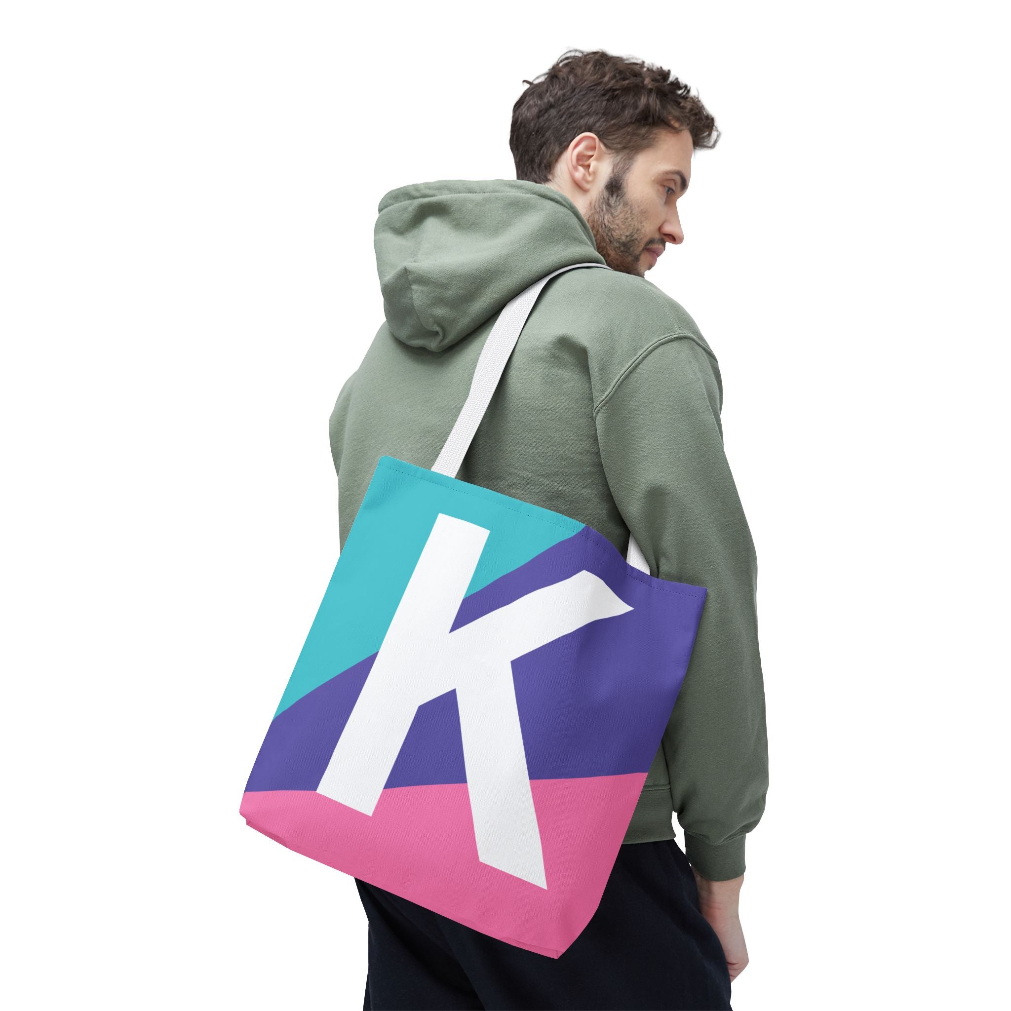 Monogram 'K' Colorblock Tote Bag — Personalized Initial K Shoulder Tote