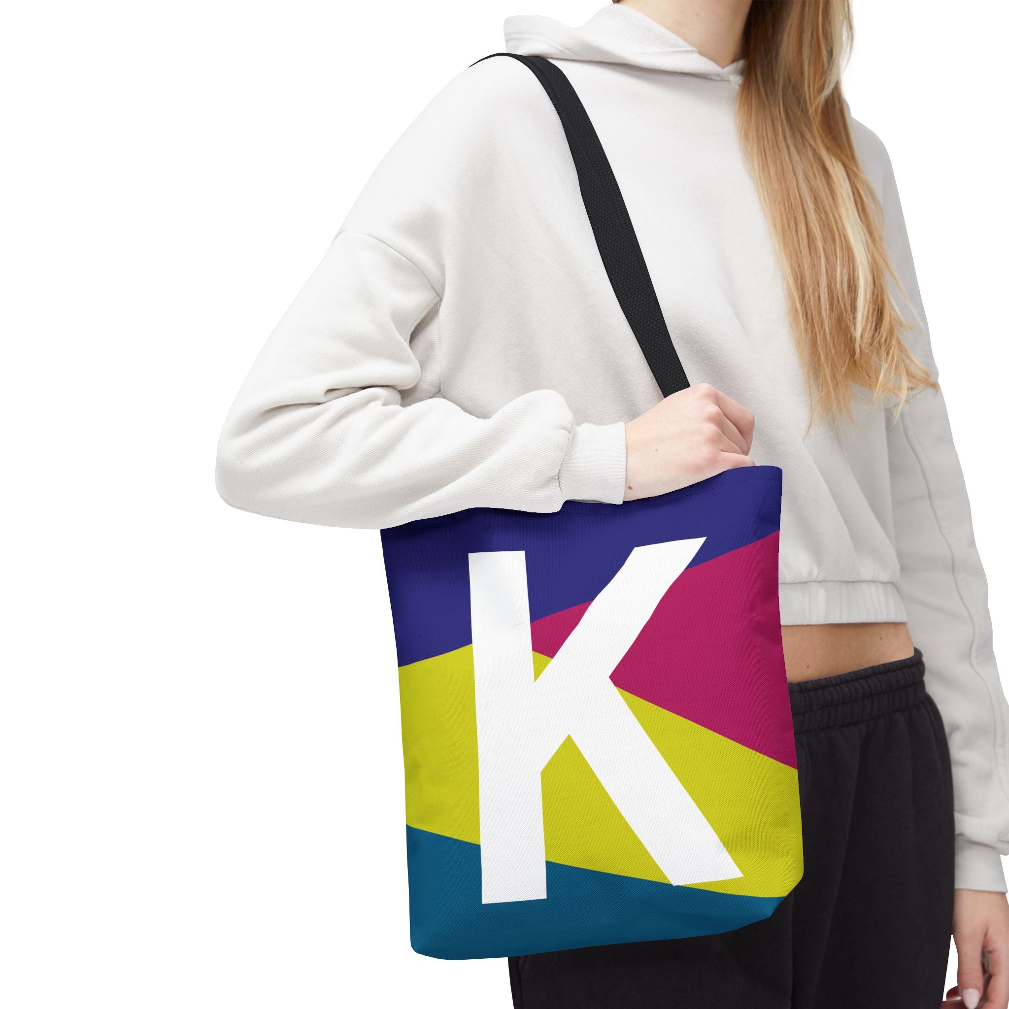 Monogram 'K' Colorblock Tote Bag — Personalized Initial K Shoulder Tote