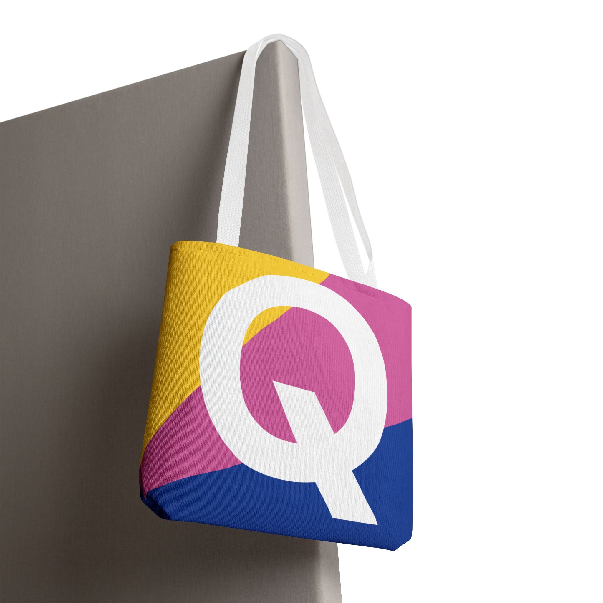 Monogram 'Q' Colorblock Tote Bag — Personalized Initial Q Shoulder Tote