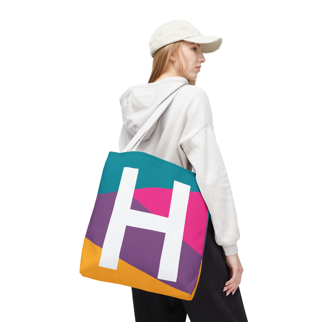 Monogram 'H' Colorblock Tote Bag — Personalized Initial H Shoulder Tote