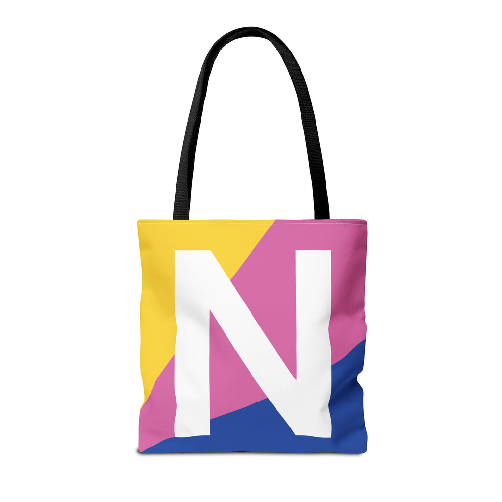 Monogram 'N' Colorblock Tote Bag — Personalized Initial N Shoulder Tote