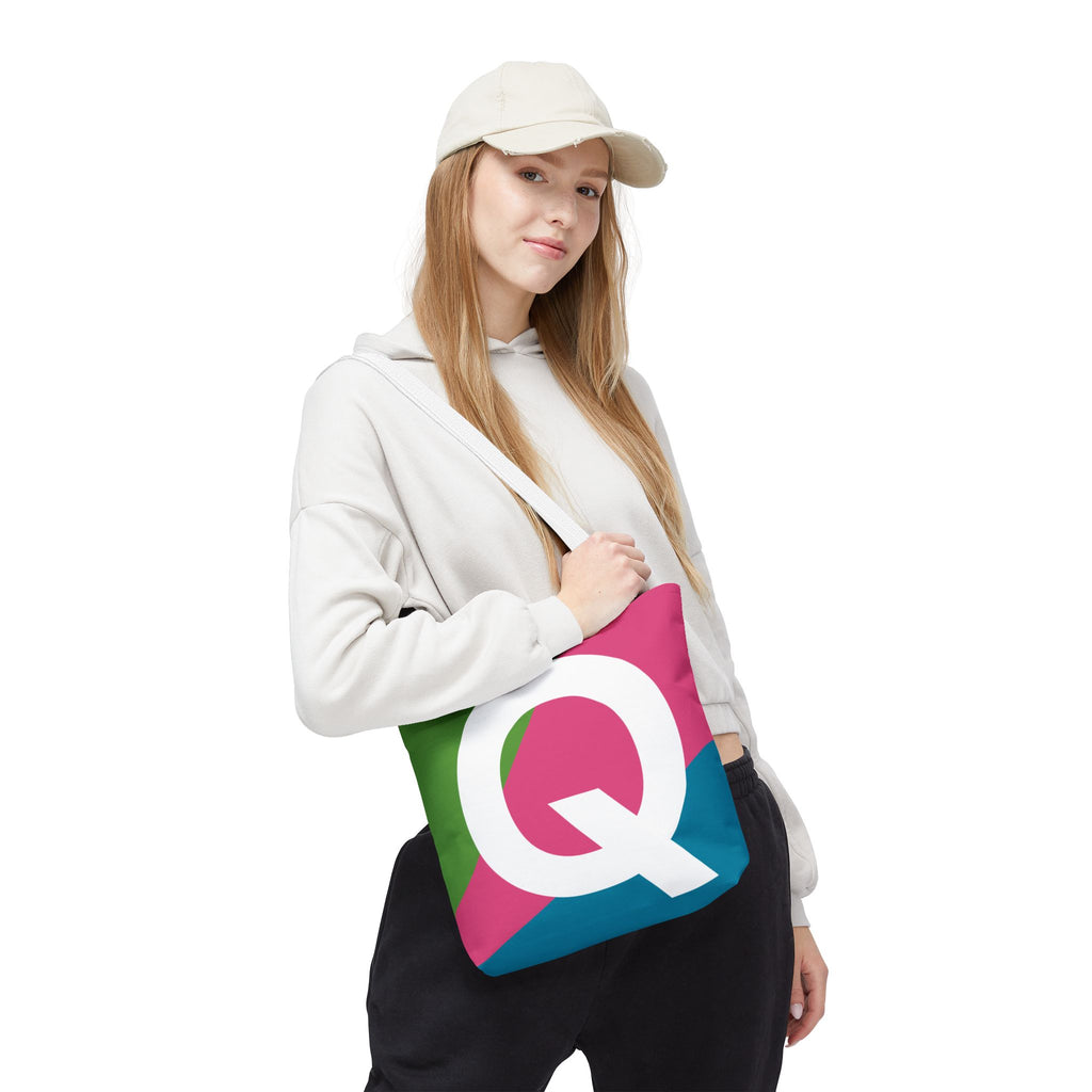 Monogram 'Q' Colorblock Tote Bag — Personalized Initial Q Shoulder Tote