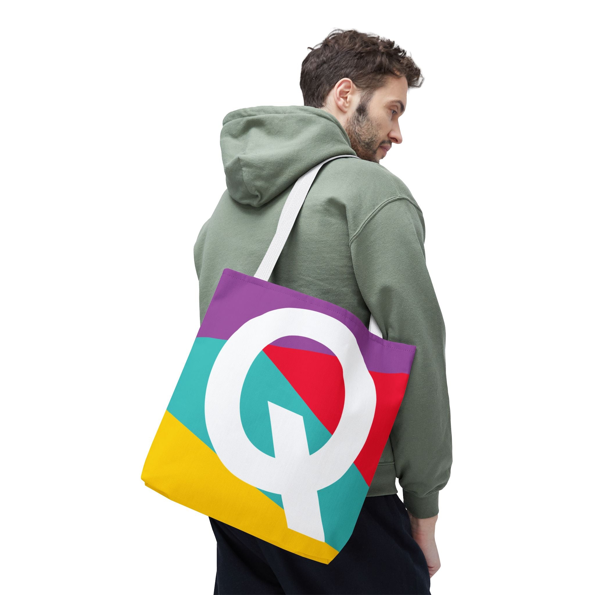 Monogram 'Q' Colorblock Tote Bag — Personalized Initial Q Shoulder Tote
