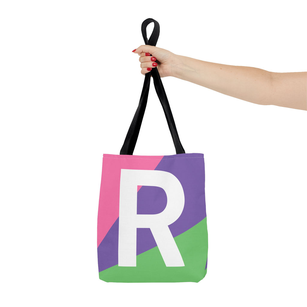 Monogram 'R' Colorblock Tote Bag — Personalized Initial R Shoulder Tote