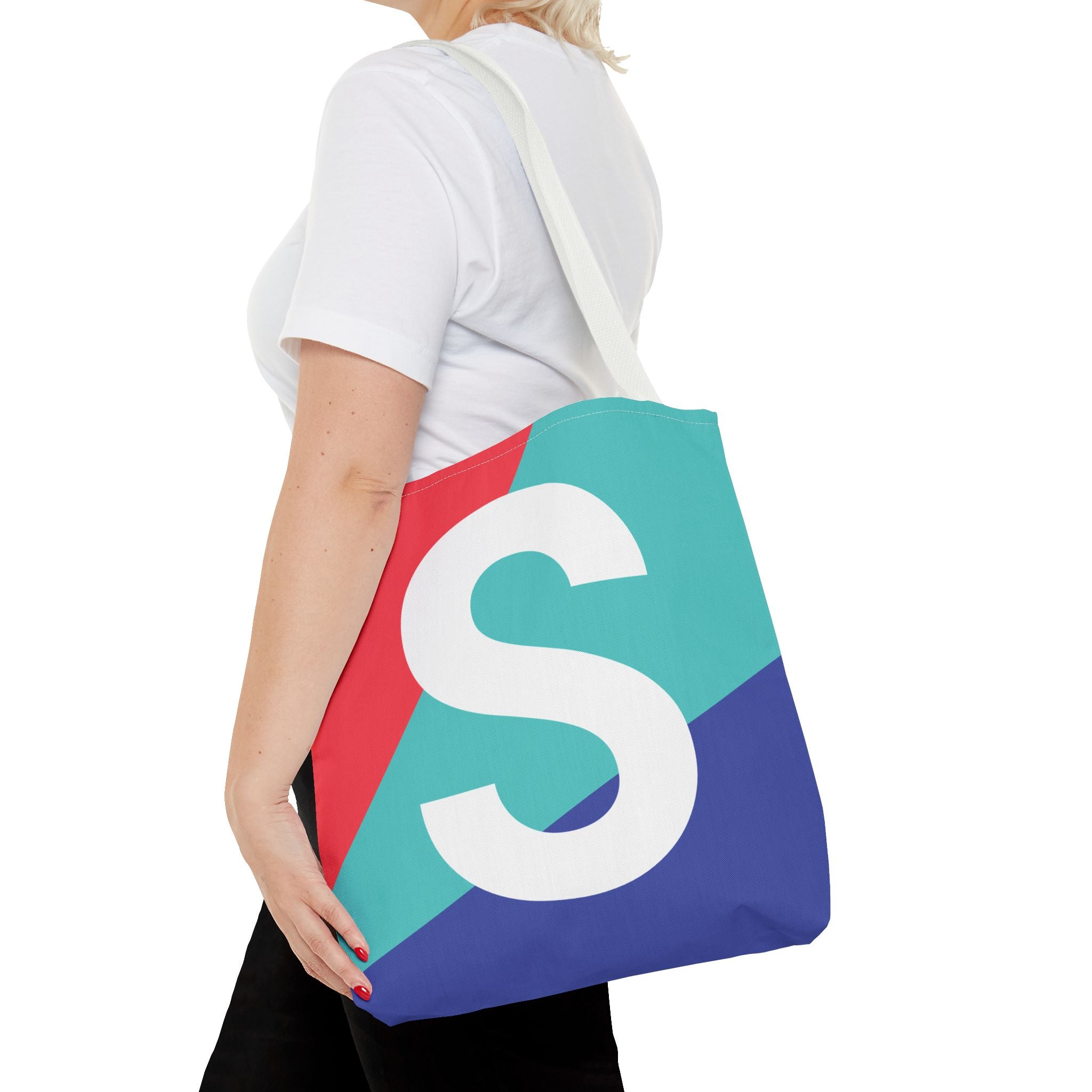 Monogram 'S' Colorblock Tote Bag — Personalized Initial S Shoulder Tote