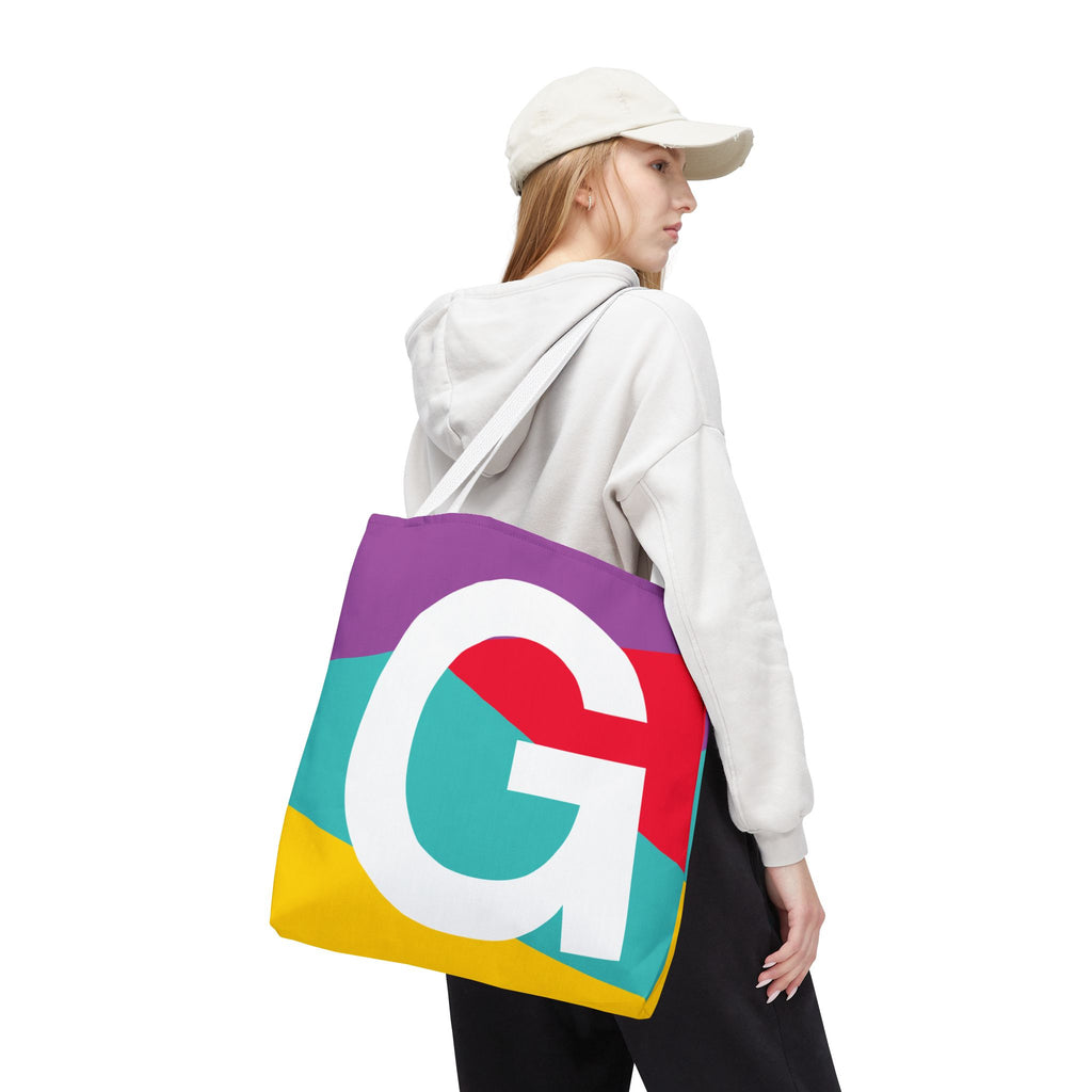 Monogram 'G' Colorblock Tote Bag — Personalized Initial G Shoulder Tote