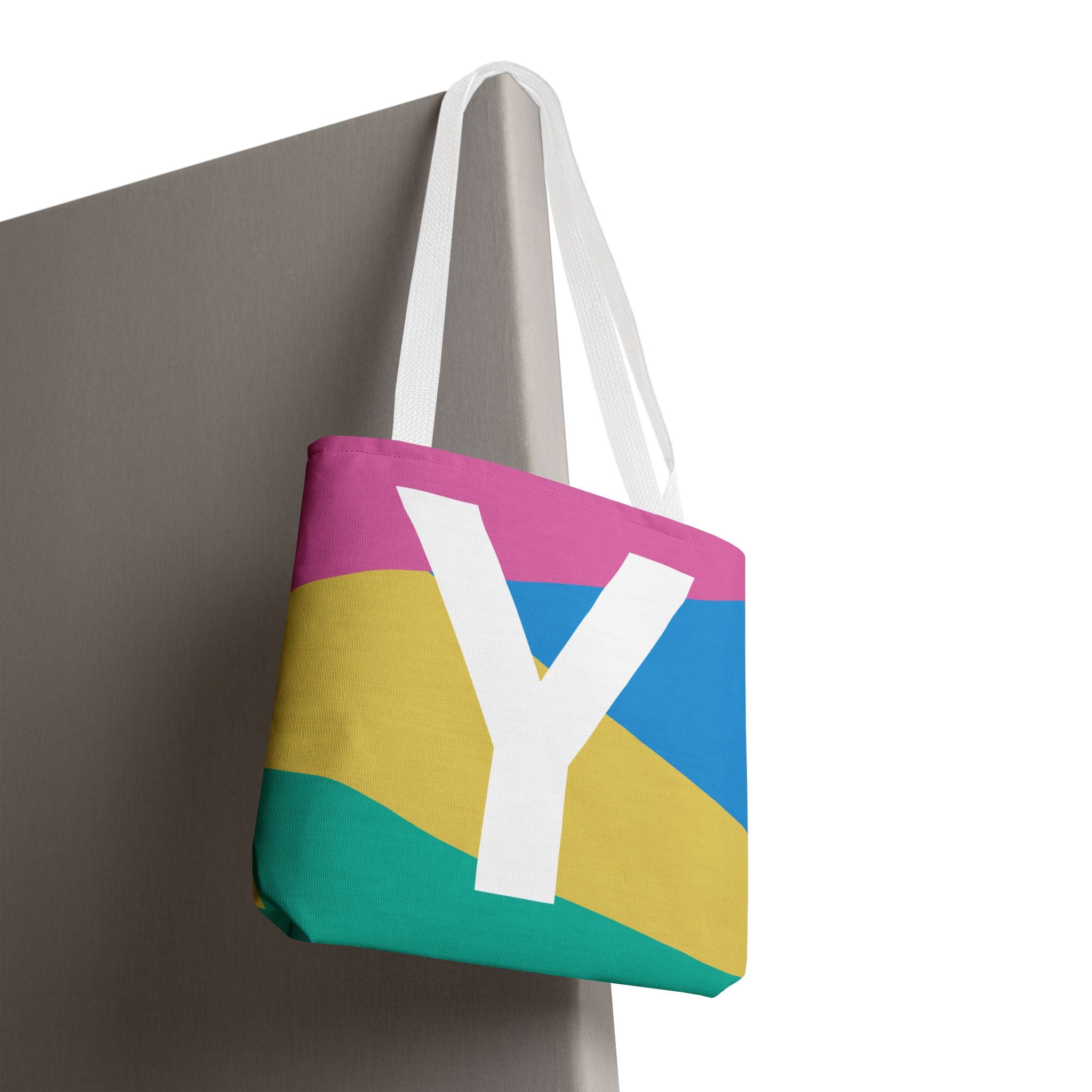 Monogram 'Y' Colorblock Tote Bag — Personalized Initial Y Shoulder Tote