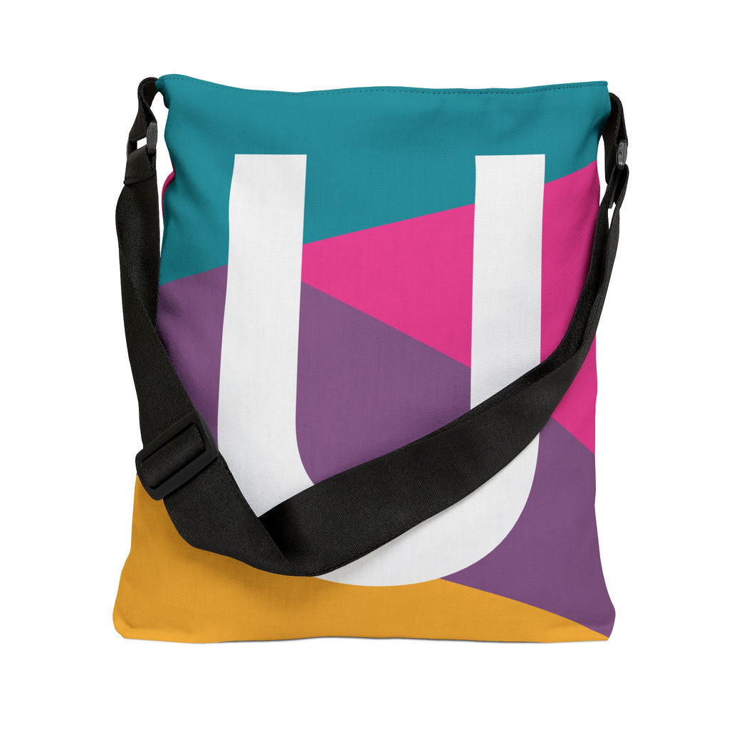 Initial Letter 'U' Colorblock Adjustable Tote Bag — Monogram Alphabet Shoulder Bag