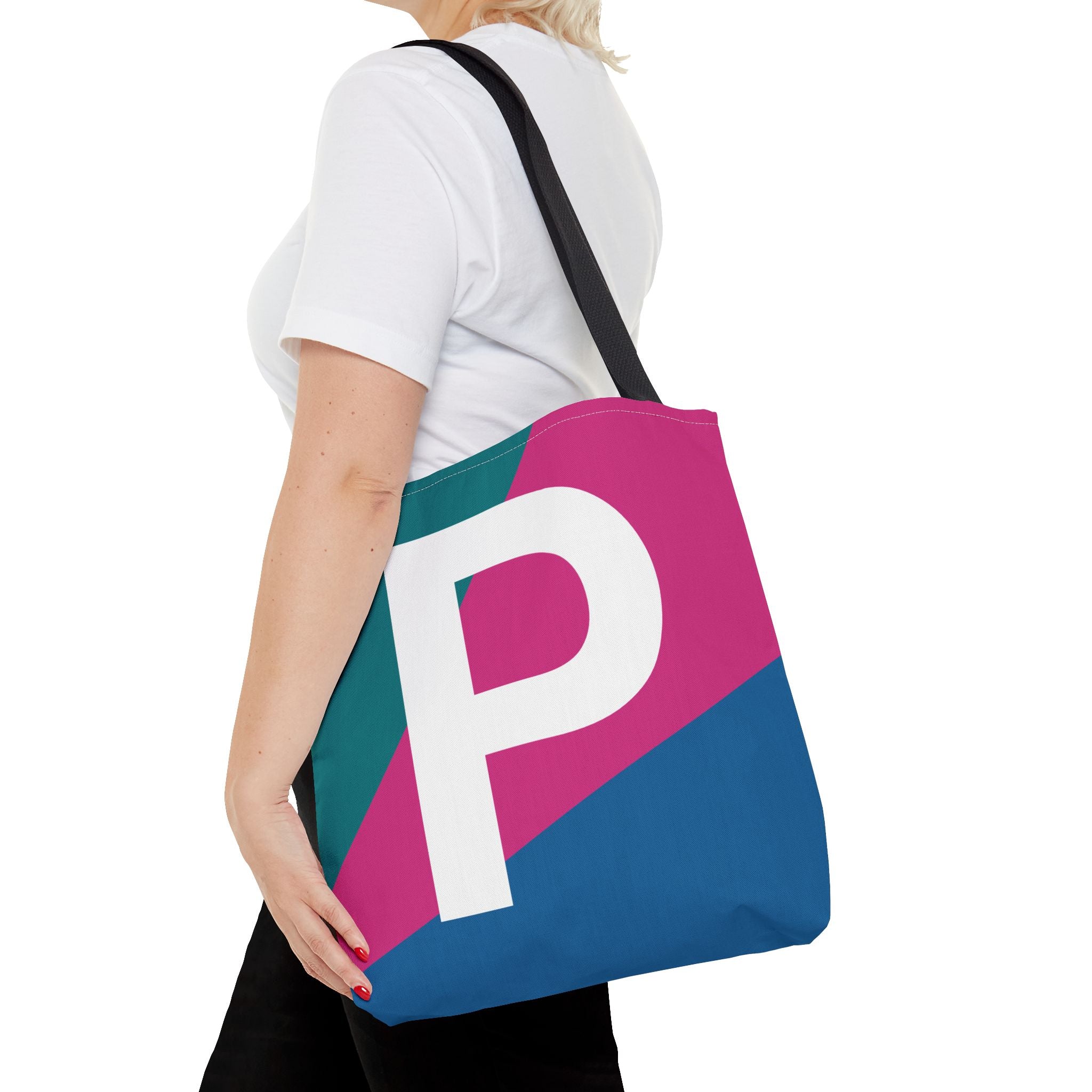 Monogram 'P' Colorblock Tote Bag — Personalized Initial P Shoulder Tote