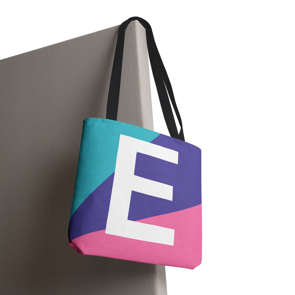 Monogram 'E' Colorblock Tote Bag — Personalized Initial E Shoulder Tote