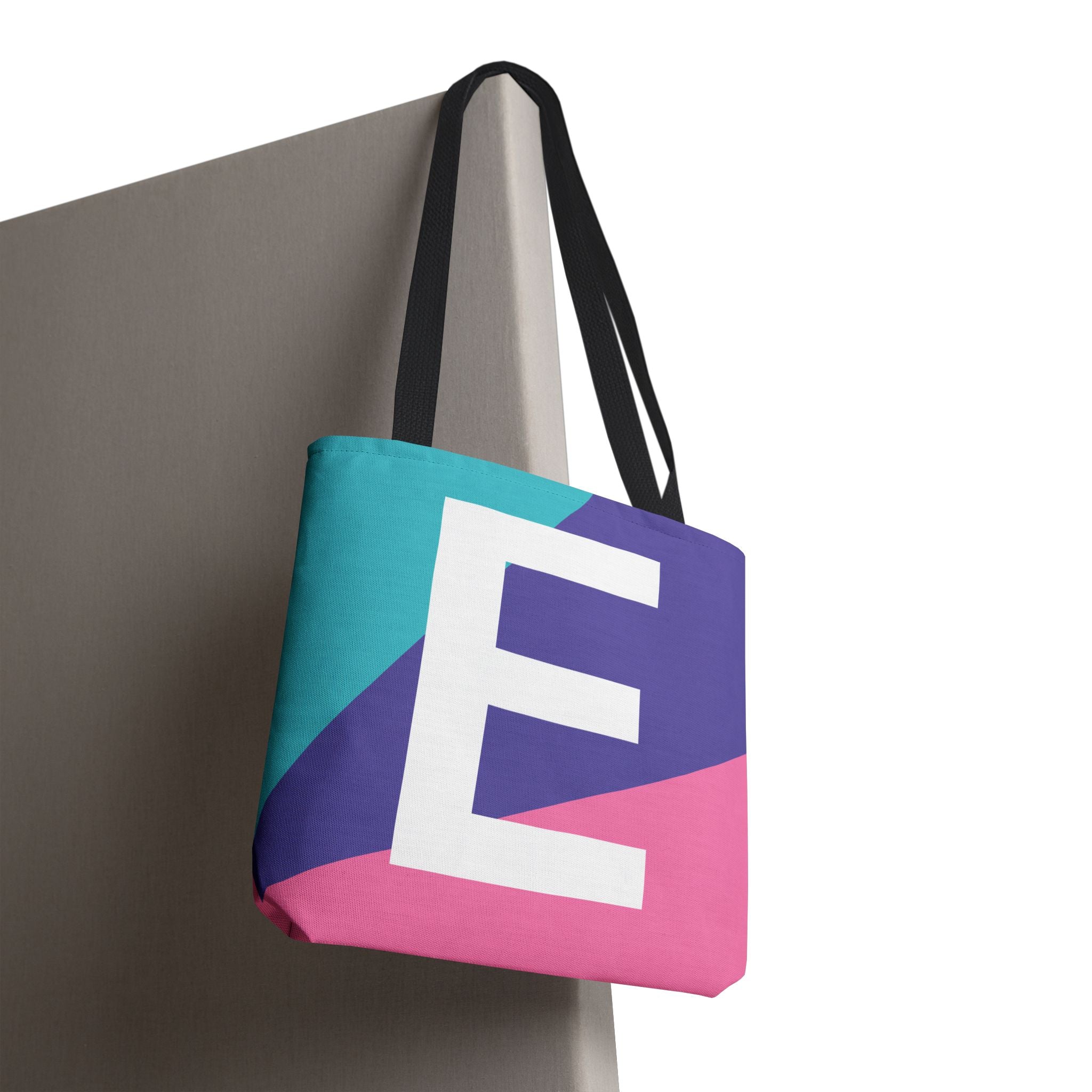 Monogram 'E' Colorblock Tote Bag — Personalized Initial E Shoulder Tote