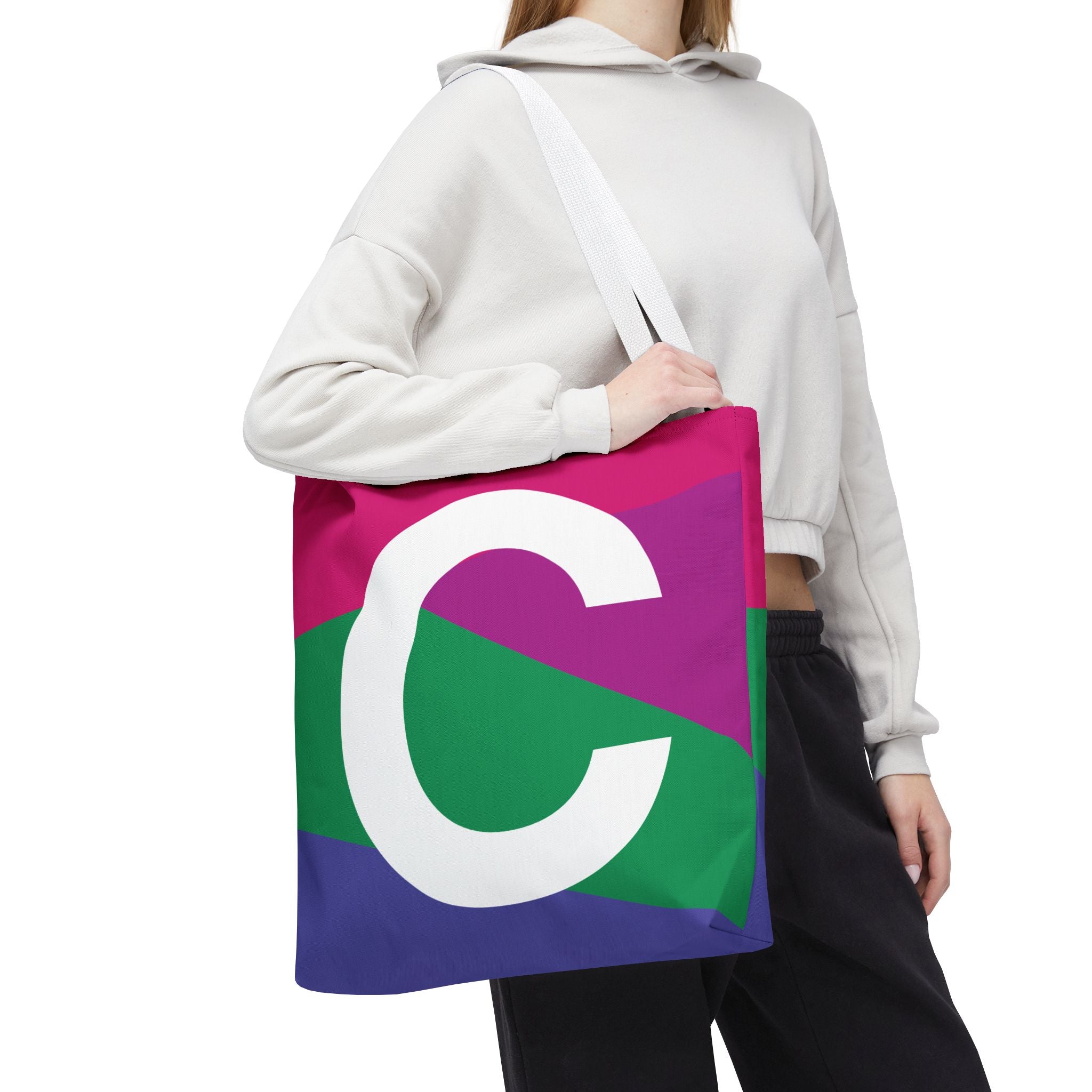 Monogram 'C' Colorblock Tote Bag — Personalized Initial C Shoulder Tote