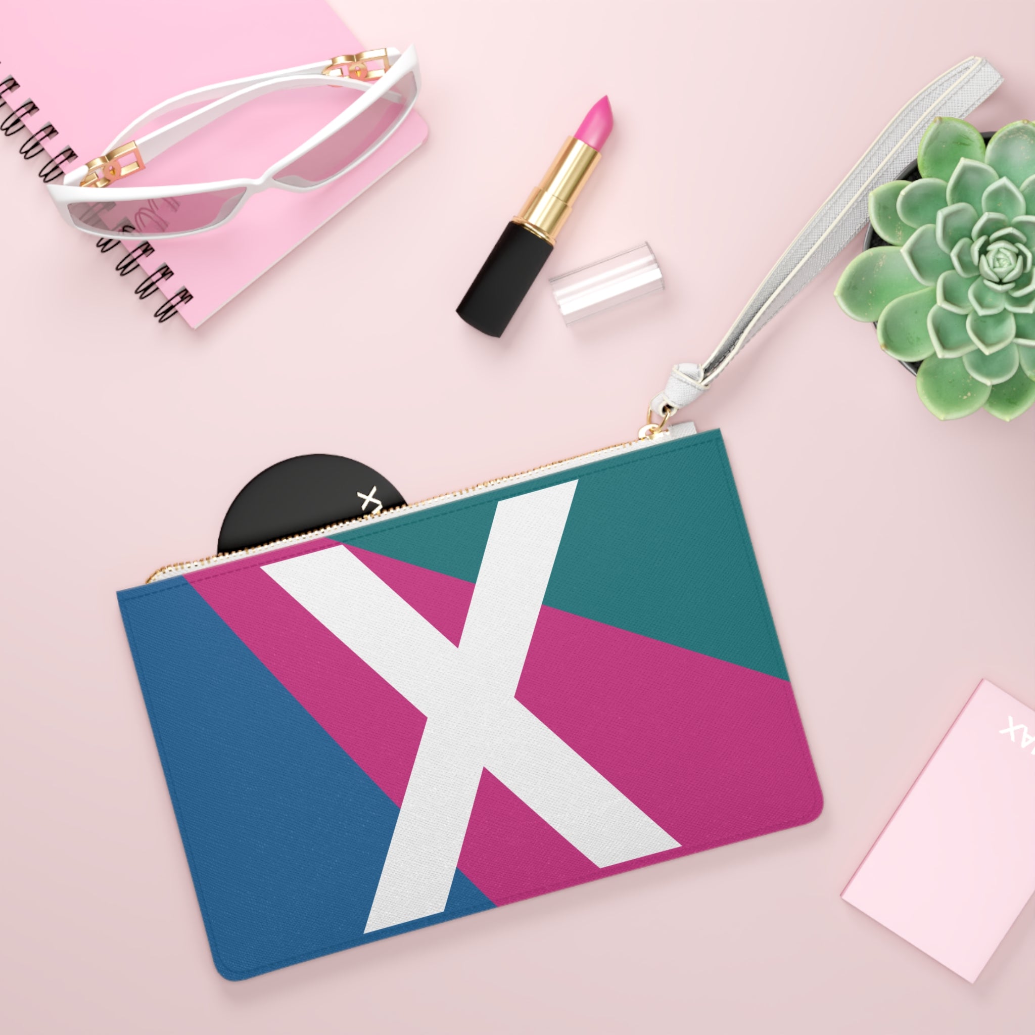 Monogram 'X' Colorblock Clutch Bag — Bold Geometric Wristlet for Everyday & Gifts