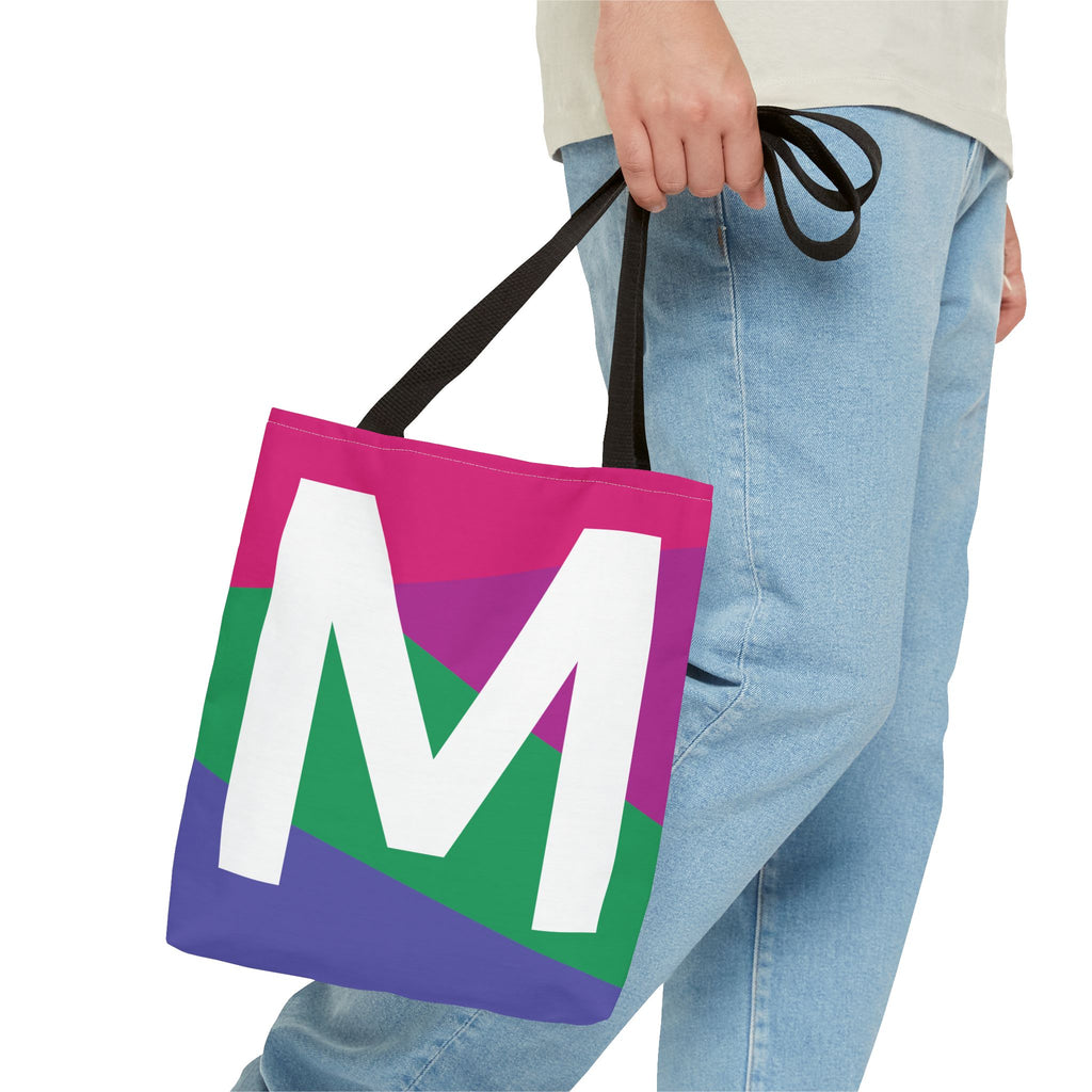 Monogram 'M' Colorblock Tote Bag — Personalized Initial M Shoulder Tote