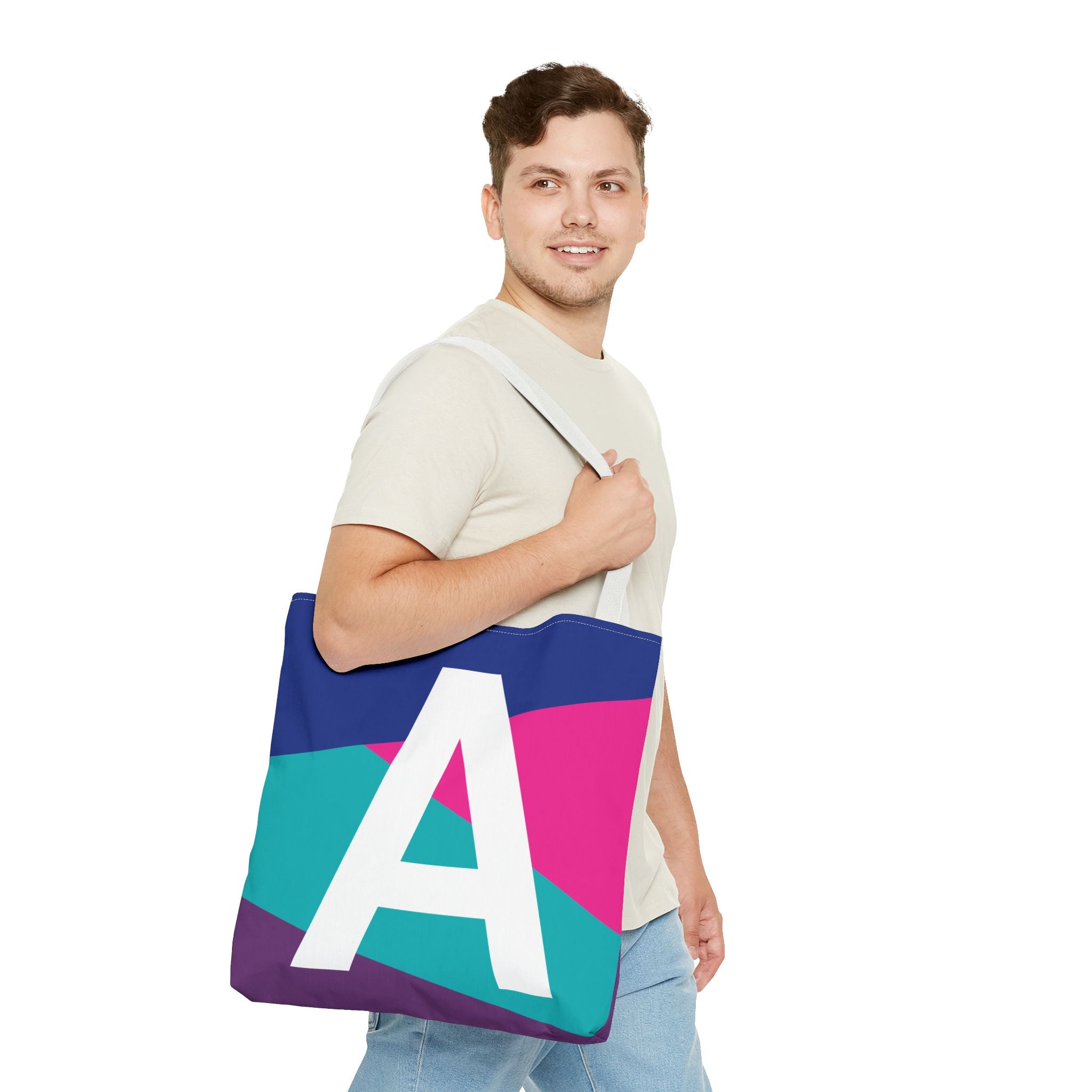 Monogram 'A' Colorblock Tote Bag — Personalized Initial A Shoulder Tote
