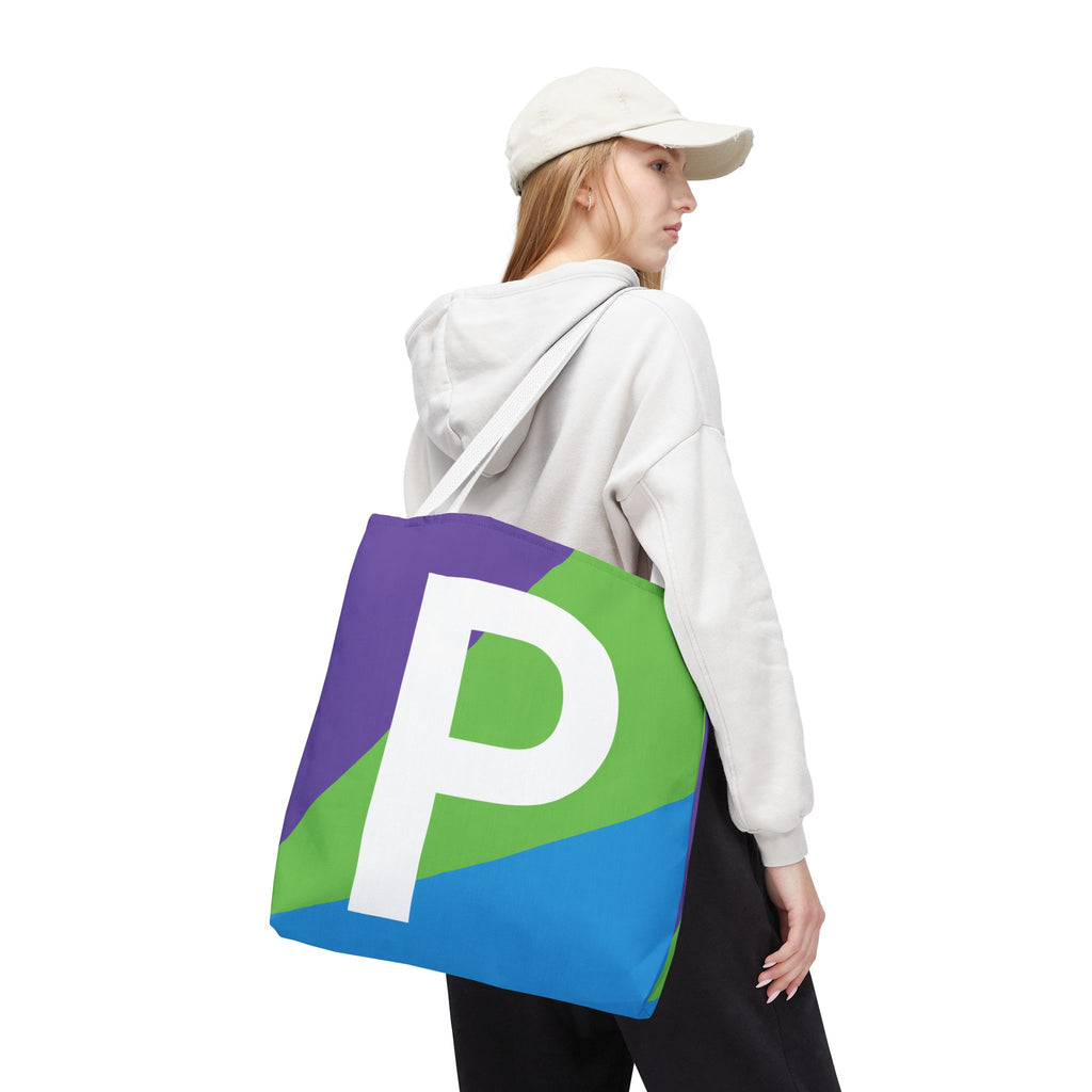 Monogram 'P' Colorblock Tote Bag — Personalized Initial P Shoulder Tote