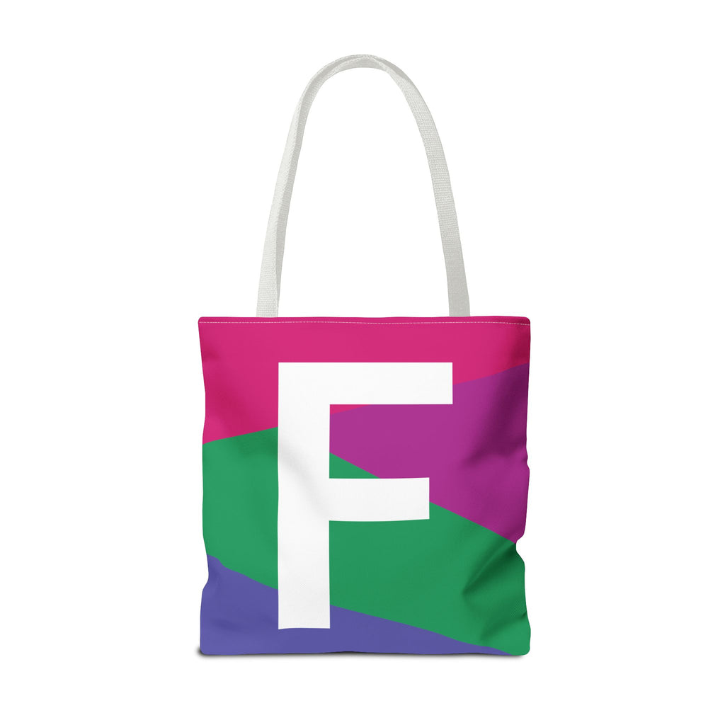 Monogram 'F' Colorblock Tote Bag — Personalized Initial F Shoulder Tote