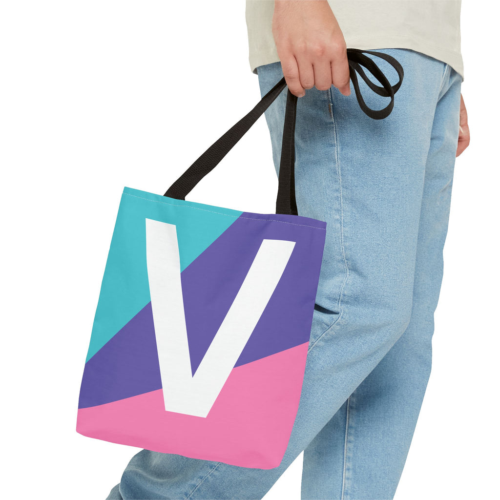 Monogram 'V' Colorblock Tote Bag — Personalized Initial V Shoulder Tote
