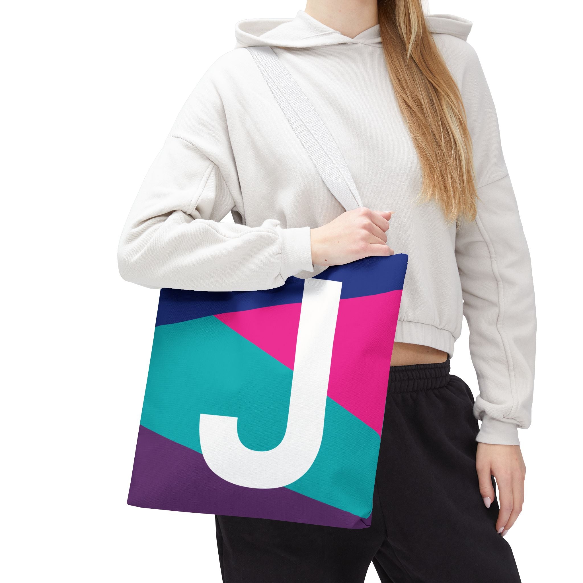 Monogram 'J' Colorblock Tote Bag — Personalized Initial J Shoulder Tote