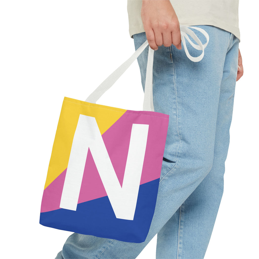 Monogram 'N' Colorblock Tote Bag — Personalized Initial N Shoulder Tote