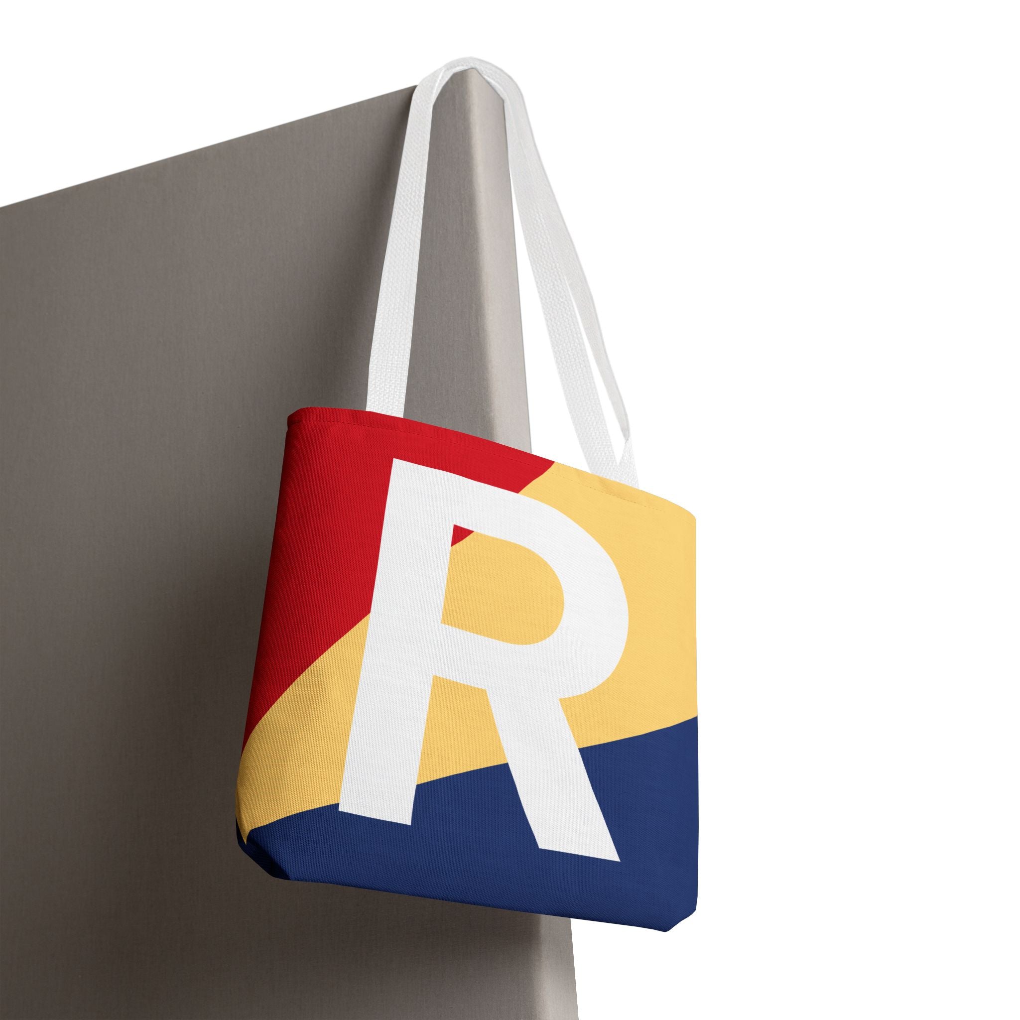 Monogram 'R' Colorblock Tote Bag — Personalized Initial R Shoulder Tote