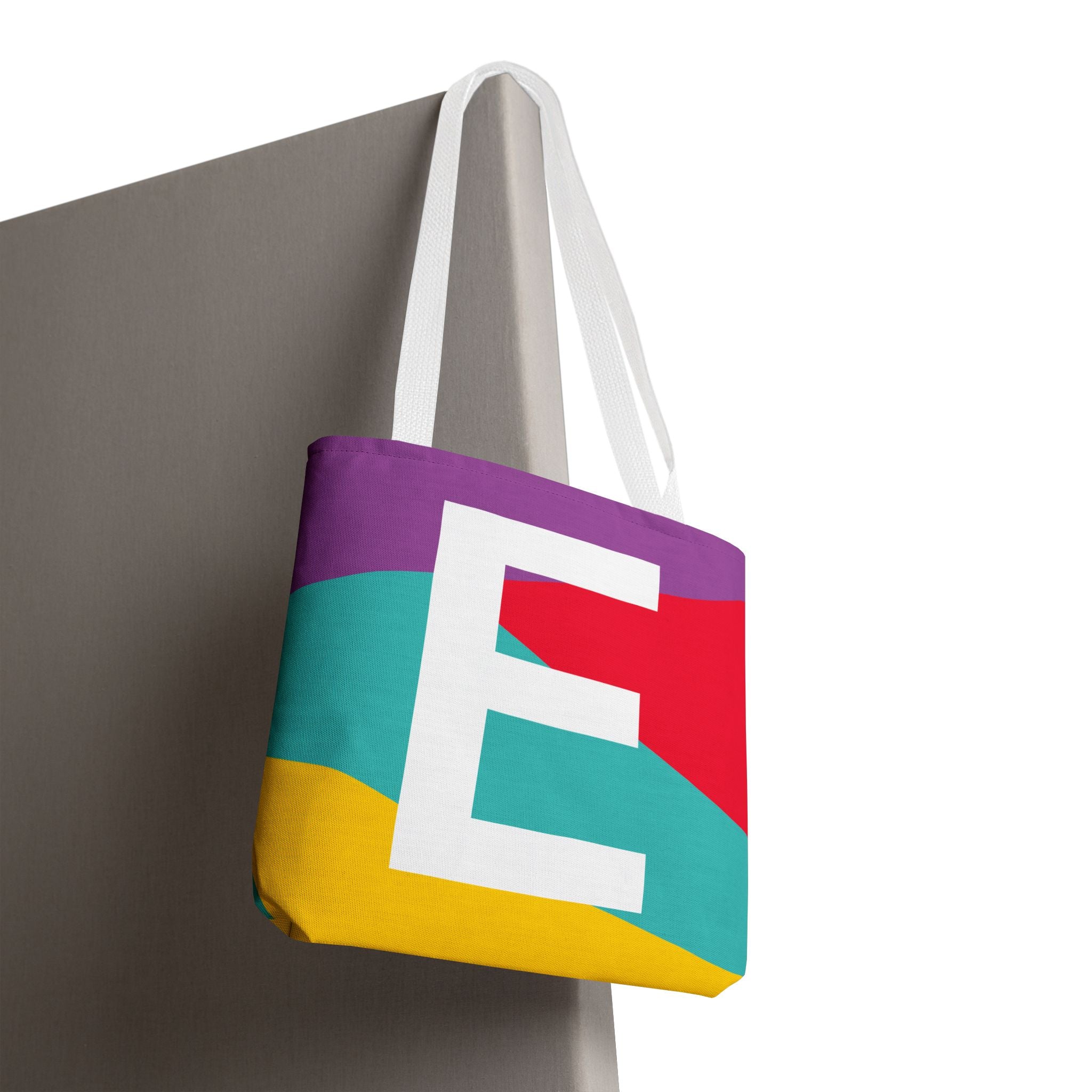 Monogram 'E' Colorblock Tote Bag — Personalized Initial E Shoulder Tote