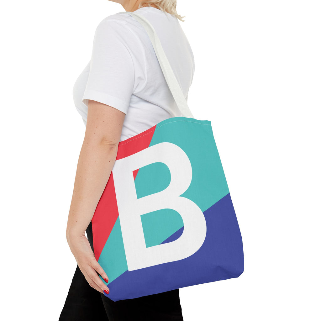 Monogram 'B' Colorblock Tote Bag — Personalized Initial B Shoulder Tote