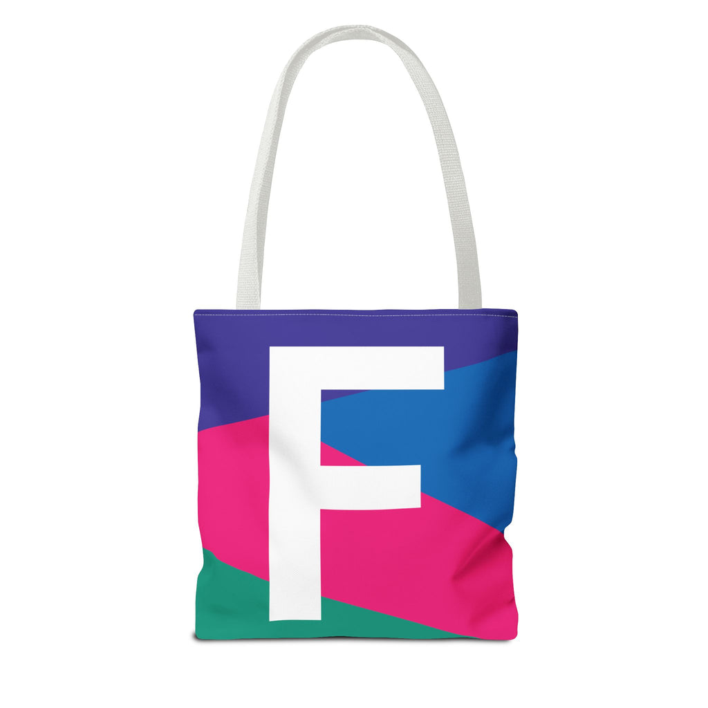 Monogram 'F' Colorblock Tote Bag — Personalized Initial F Shoulder Tote