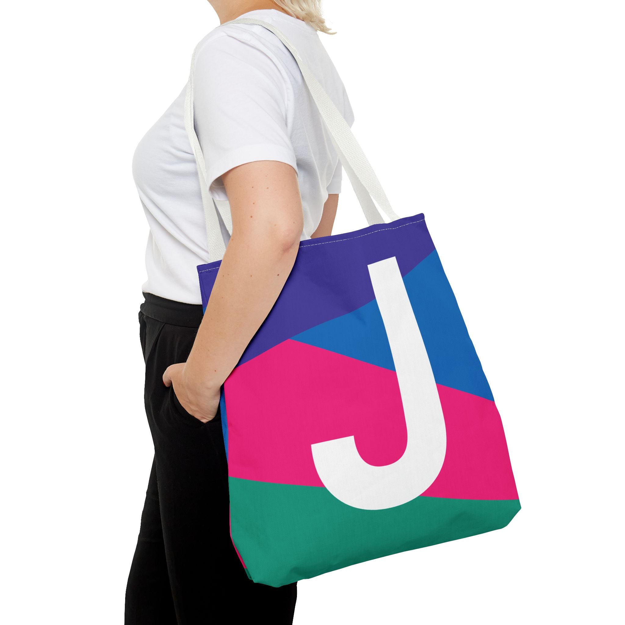 Monogram 'J' Colorblock Tote Bag — Personalized Initial J Shoulder Tote