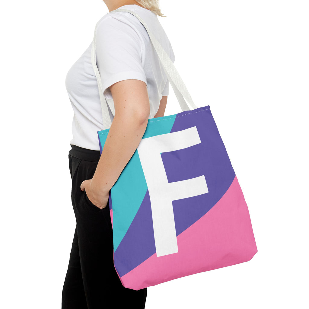 Monogram 'F' Colorblock Tote Bag — Personalized Initial F Shoulder Tote