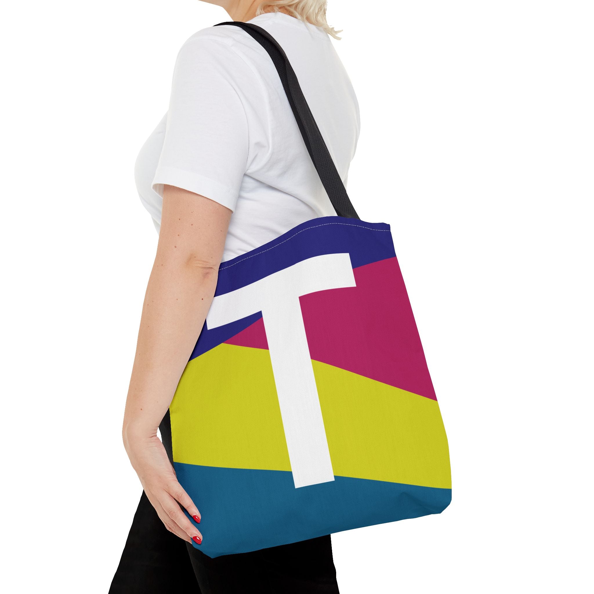 Monogram 'T' Colorblock Tote Bag — Personalized Initial T Shoulder Tote