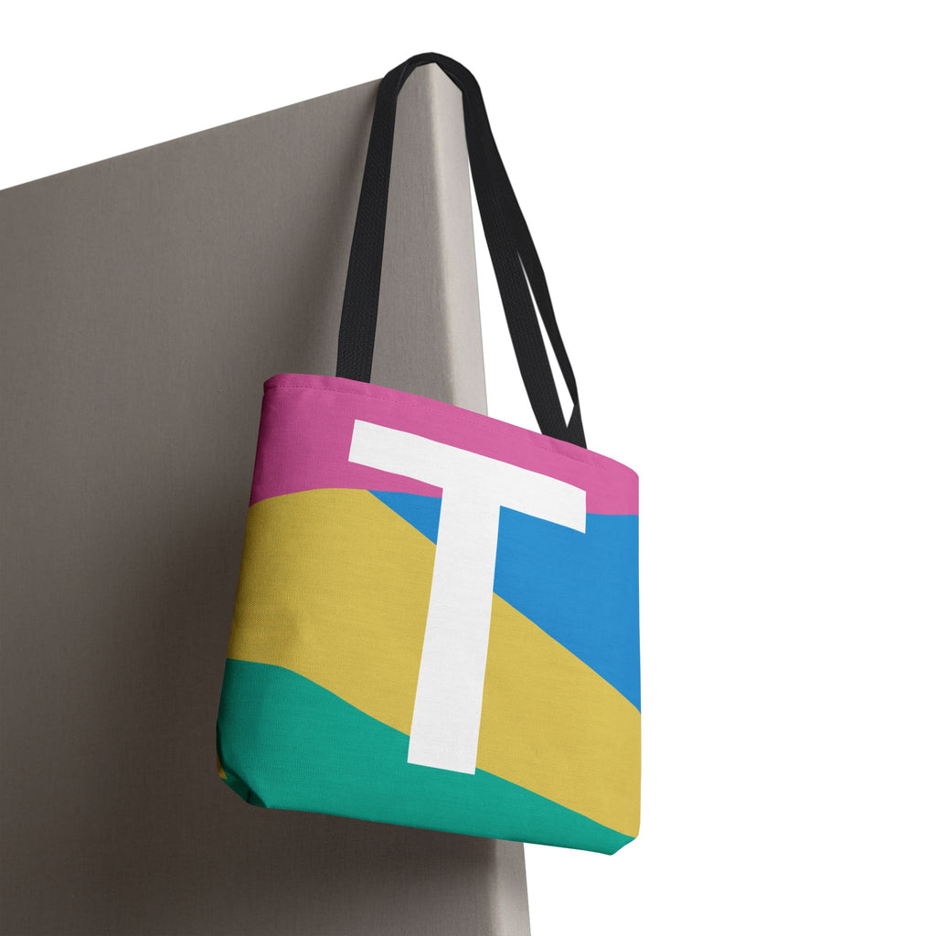 Monogram 'T' Colorblock Tote Bag — Personalized Initial T Shoulder Tote