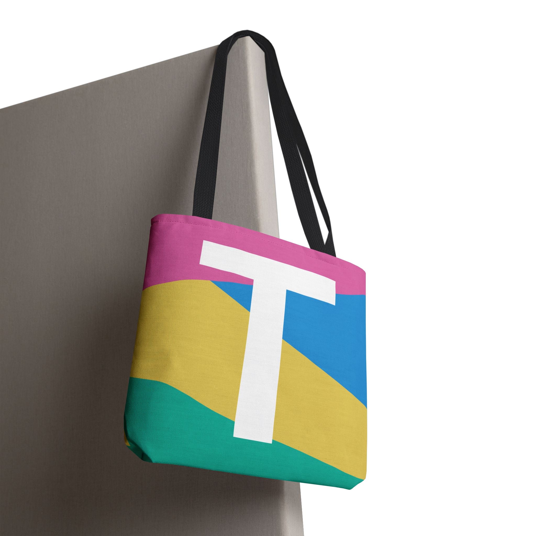 Monogram 'T' Colorblock Tote Bag — Personalized Initial T Shoulder Tote