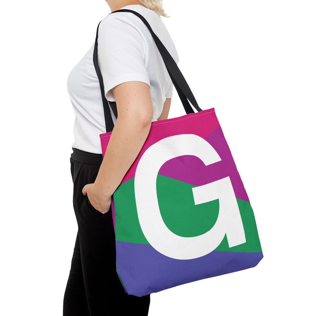 Monogram 'G' Colorblock Tote Bag — Personalized Initial G Shoulder Tote