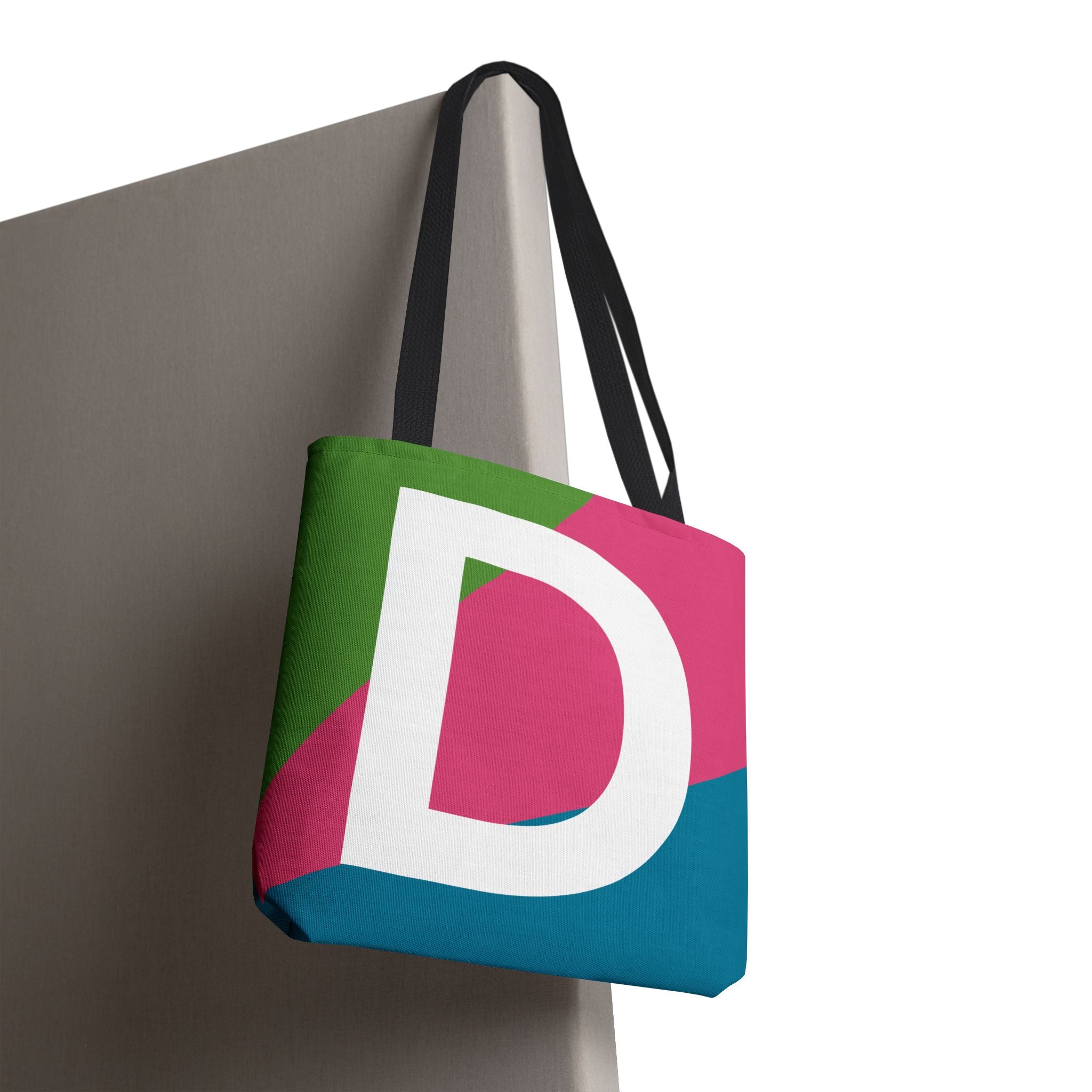 Monogram 'D' Colorblock Tote Bag — Personalized Initial D Shoulder Tote
