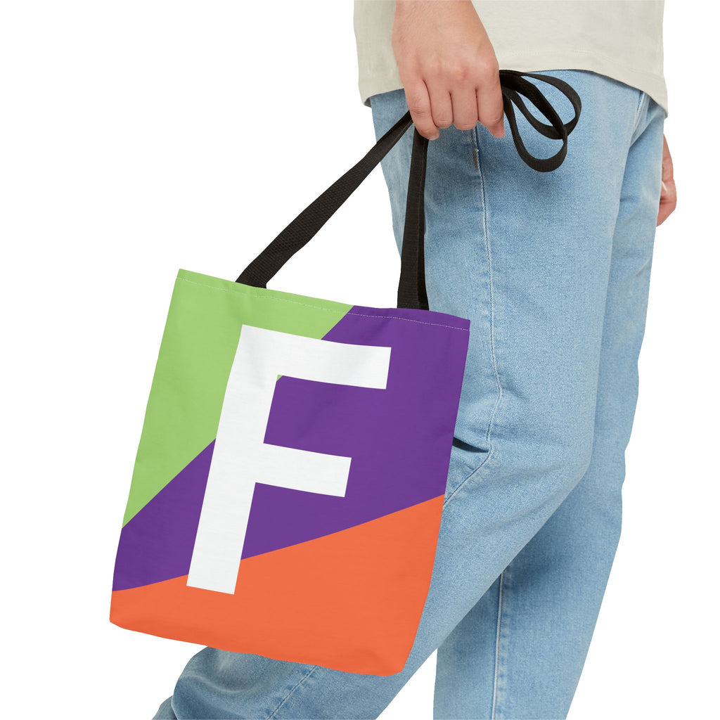 Monogram 'F' Colorblock Tote Bag — Personalized Initial F Shoulder Tote