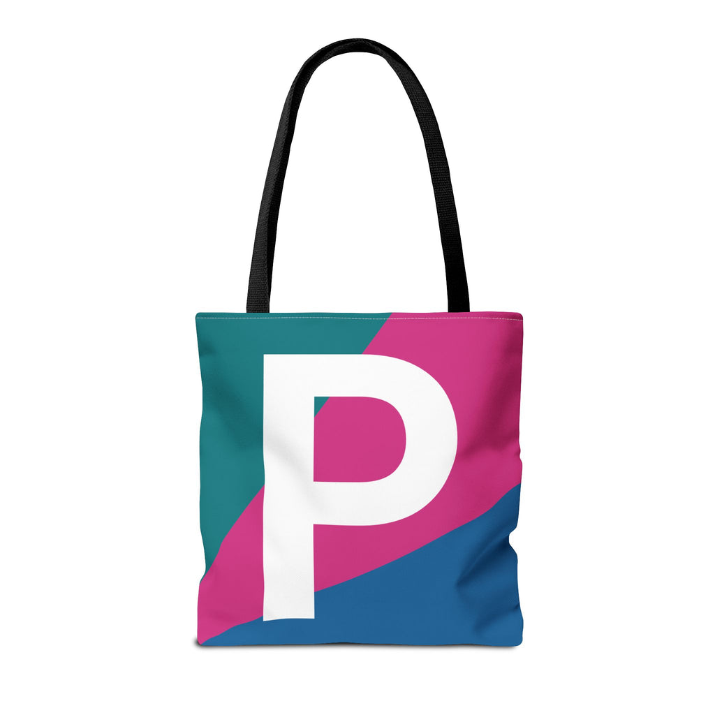Monogram 'P' Colorblock Tote Bag — Personalized Initial P Shoulder Tote