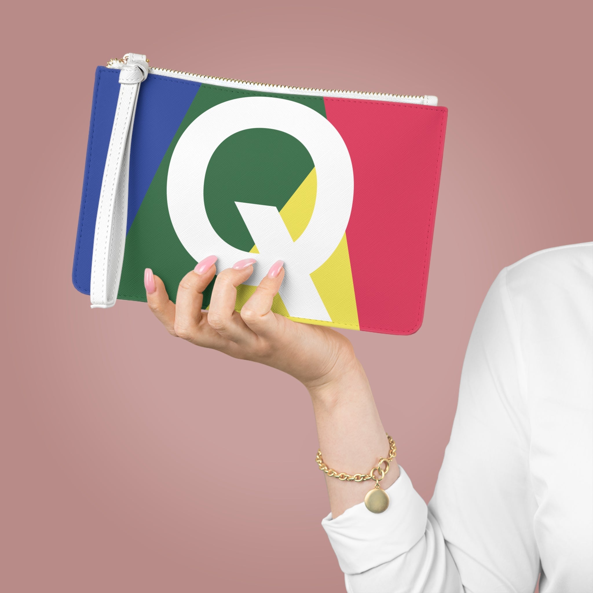 Monogram 'Q' Colorblock Clutch Bag — Bold Geometric Wristlet for Everyday & Gifts