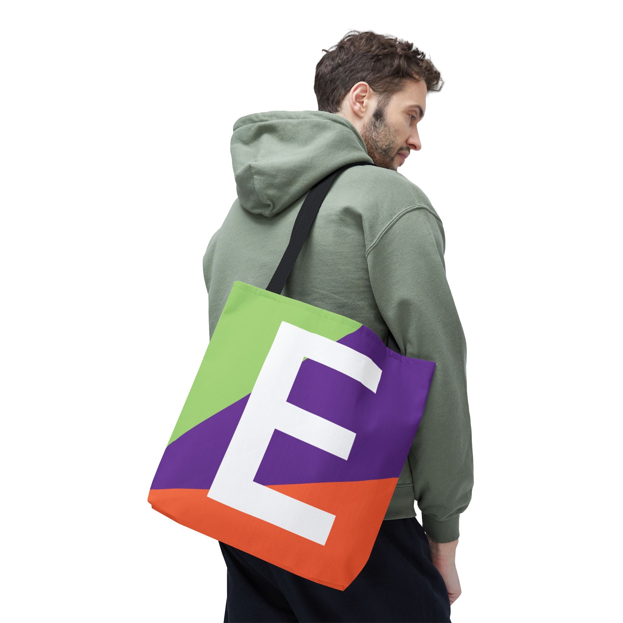 Monogram 'E' Colorblock Tote Bag — Personalized Initial E Shoulder Tote