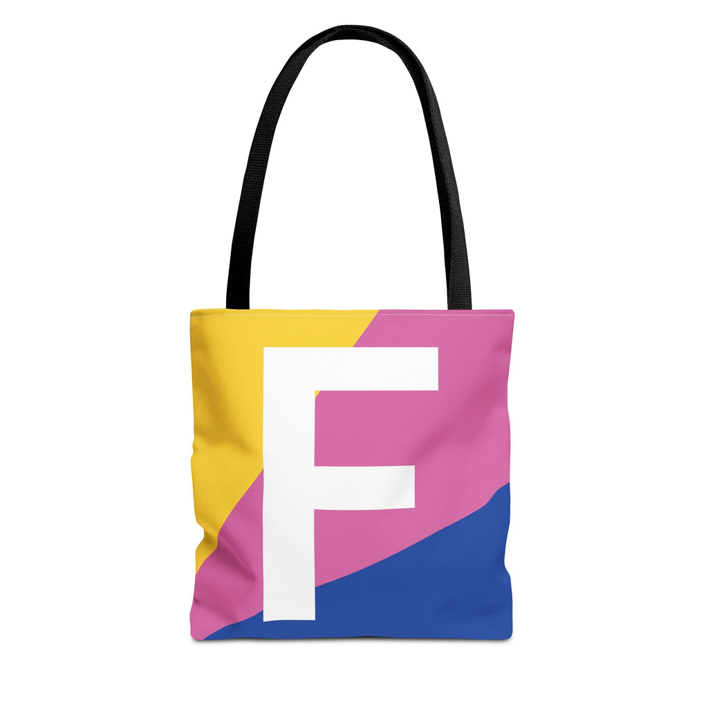 Monogram 'F' Colorblock Tote Bag — Personalized Initial F Shoulder Tote